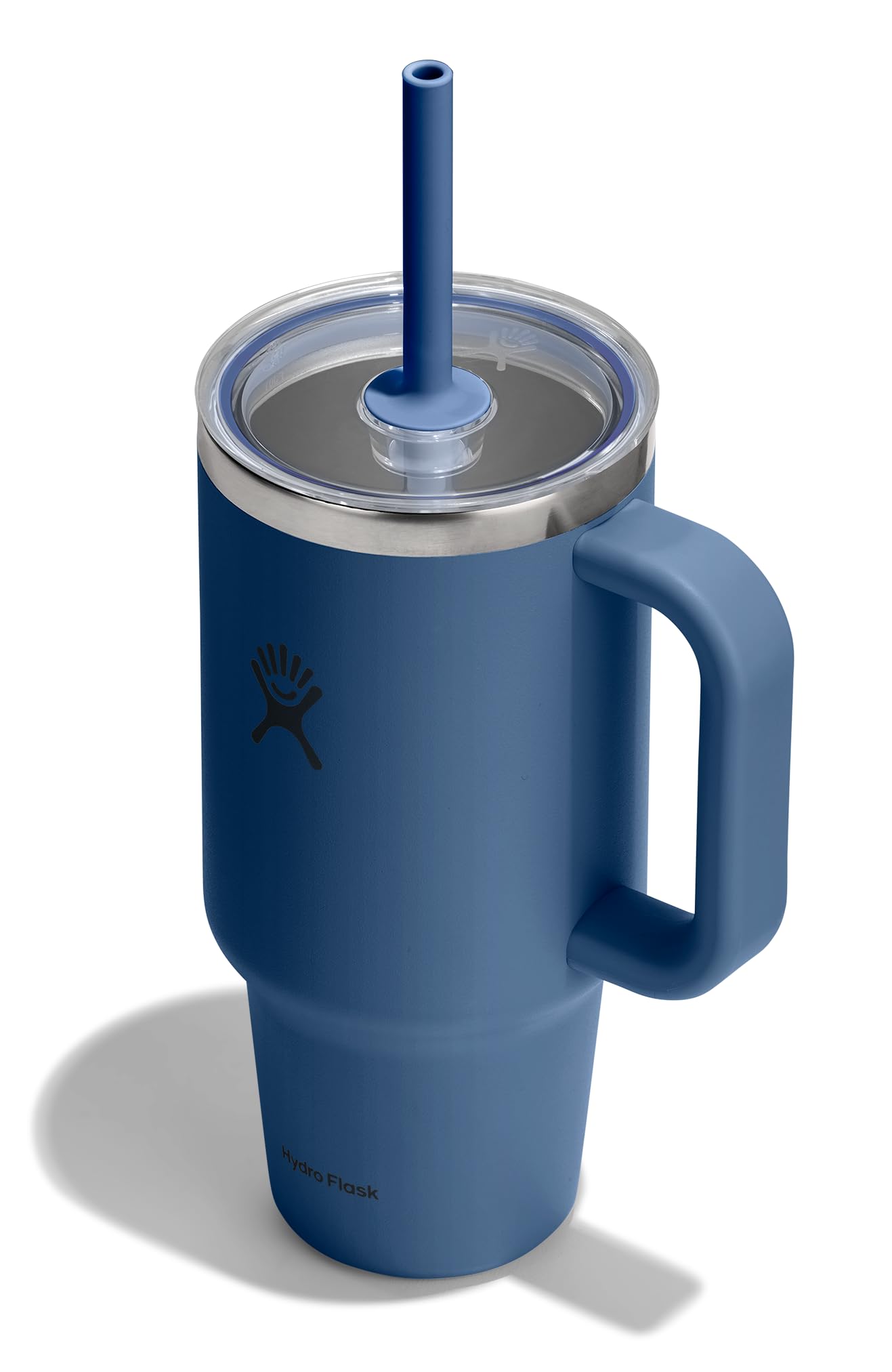 Hydro Flask 32 Oz Travel Tumbler with Handle, Clear Lid and Straw - Insulated Stainless Steel in 32 Oz Harbor Blue