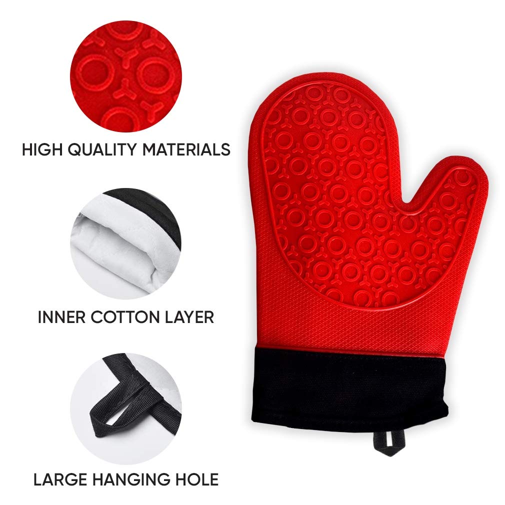 2Pcs Red Black Professional Extra Large Silicone Oven Mitts And Pot Holders Oven Gloves Heat Resistant Gloves Kitchen Mittens Bb
