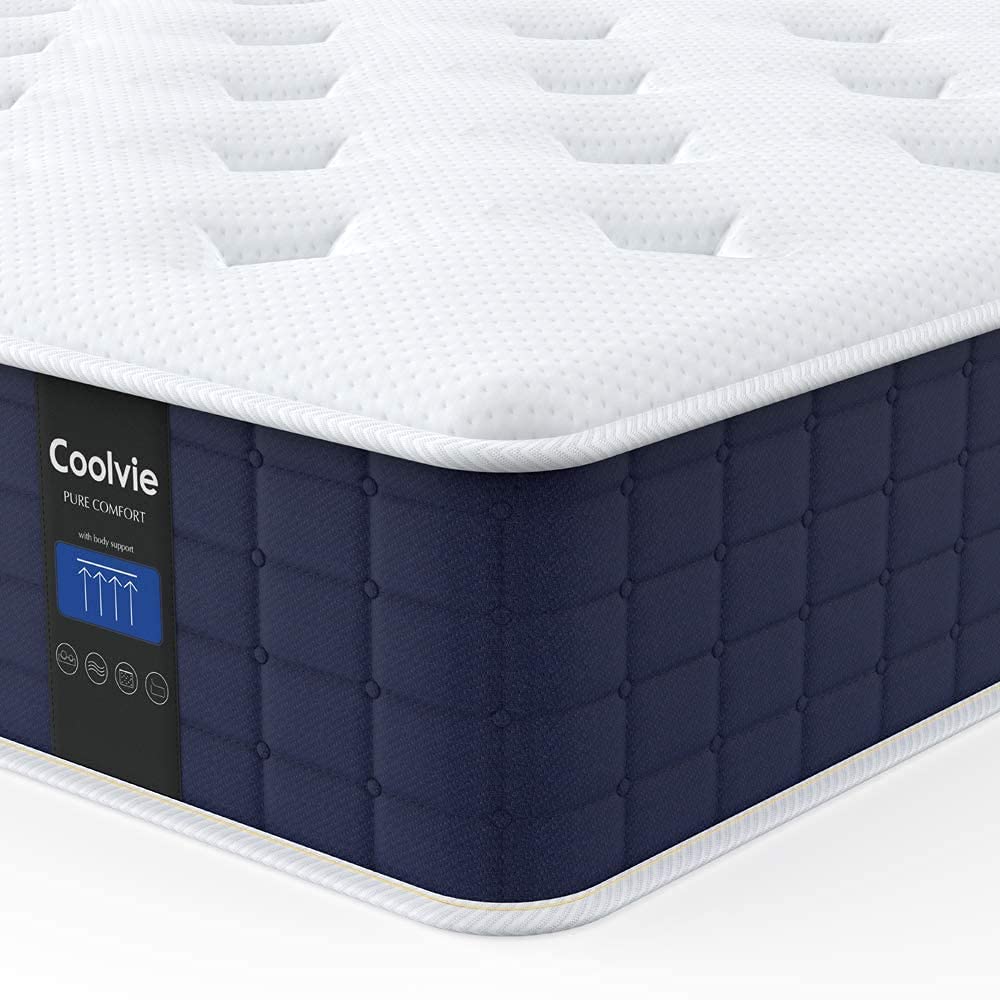 Queen Mattress, Coolvie 10 Inch Hybrid Mattress Queen Size, Individual Pocket Springs With Memory Foam, Bed In In A Box, Cooler