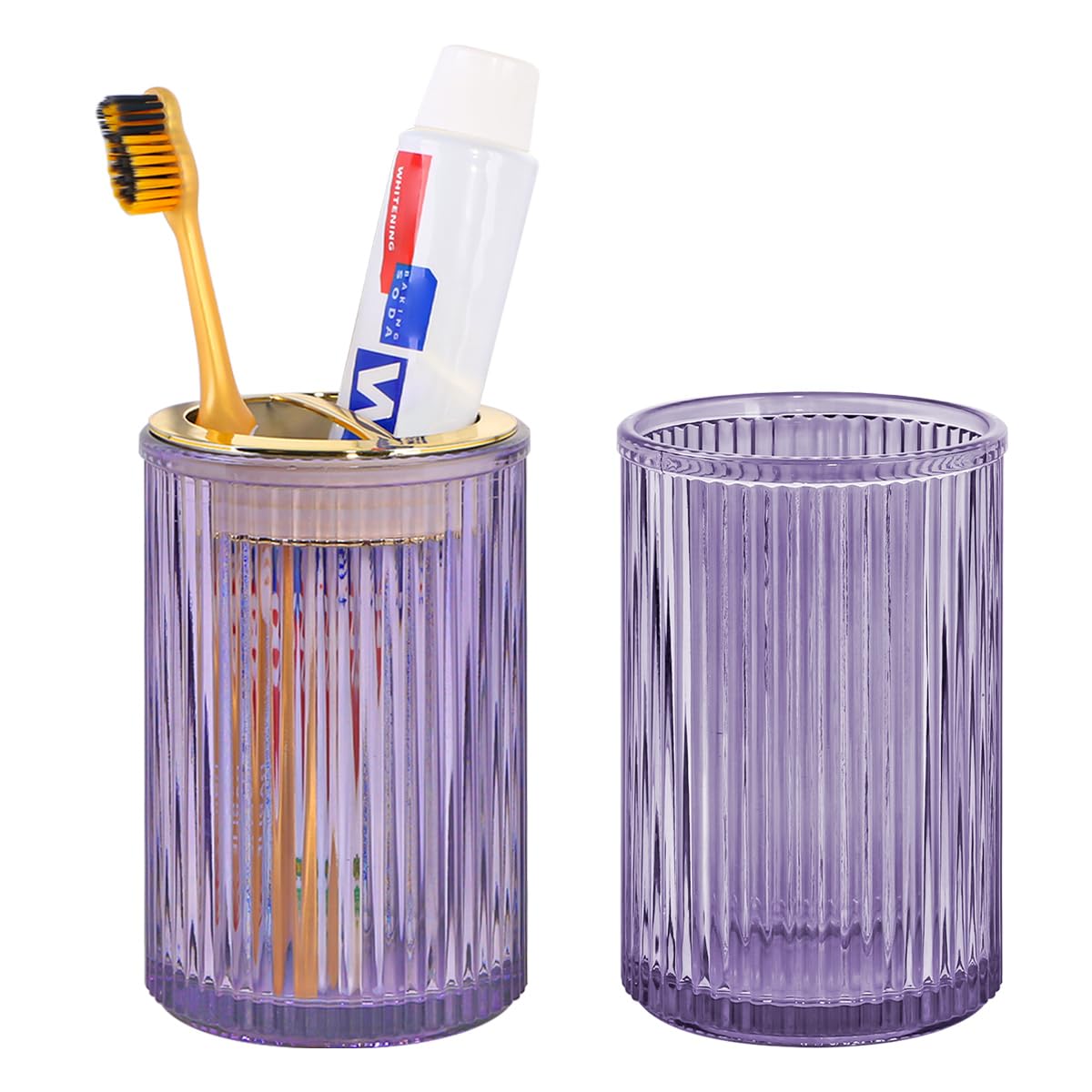 Tonxus Toothbrush Holders for Bathrooms, Purple Glass Toothbrush Holder and Bathroom Tumbler Cup, 12oz Gold Bathroom Storage Cup