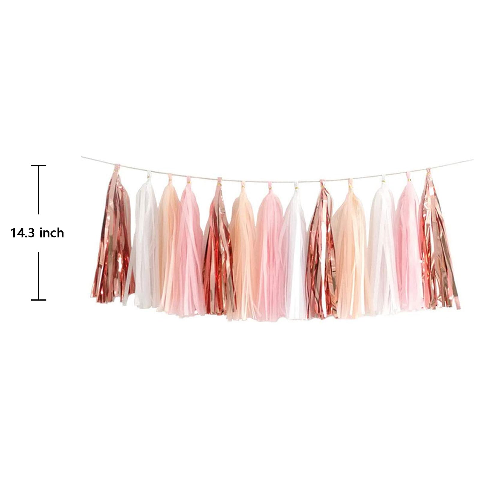 ZOOYOO Pink Shiny Tassel Garland Tissue Paper Tassel Banner,Table Decor,DIY Kits for Tassels Party Decoration,Pack of 20(Rose Go