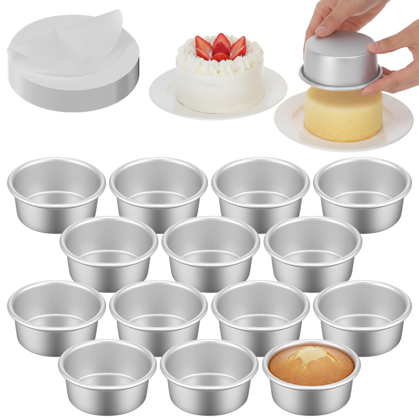 14 Pcs 4.5 Inch Round Cake Pans Set Nonstick Aluminum Baking Pans with 100 Sheets Parchment Paper Leakproof Easy Release Mini Ca