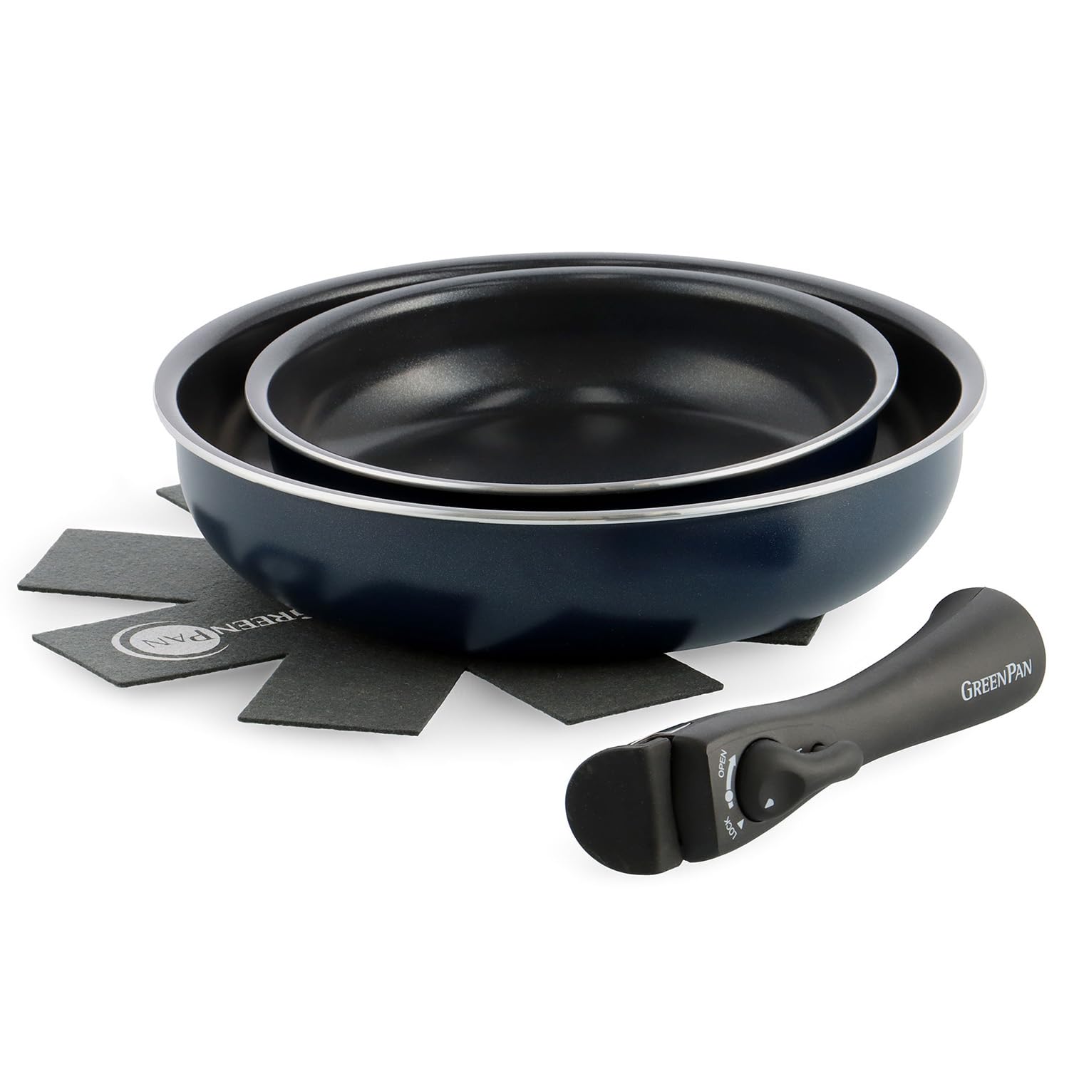 GREENPAN CC007784004 Green Pan, Set of 4, Removable Handle, IH Gas, Dishwasher Safe, NonToxic Substances, PFASFree, Ceramic C