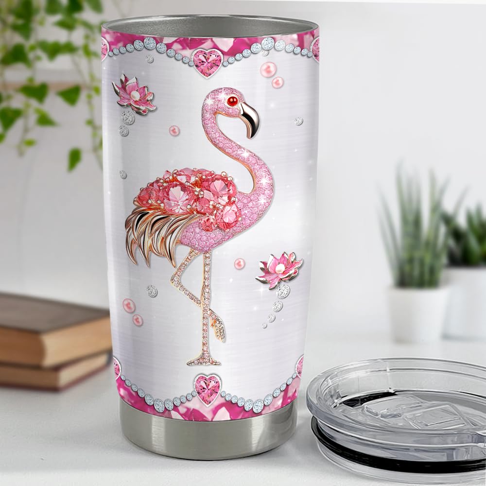 Flamingo Gifts for Women Girls Pink Flamingo Tumbler 20oz Jewelry Drawings Stainless Steel Insulated Tumblers Coffee Travel Mug