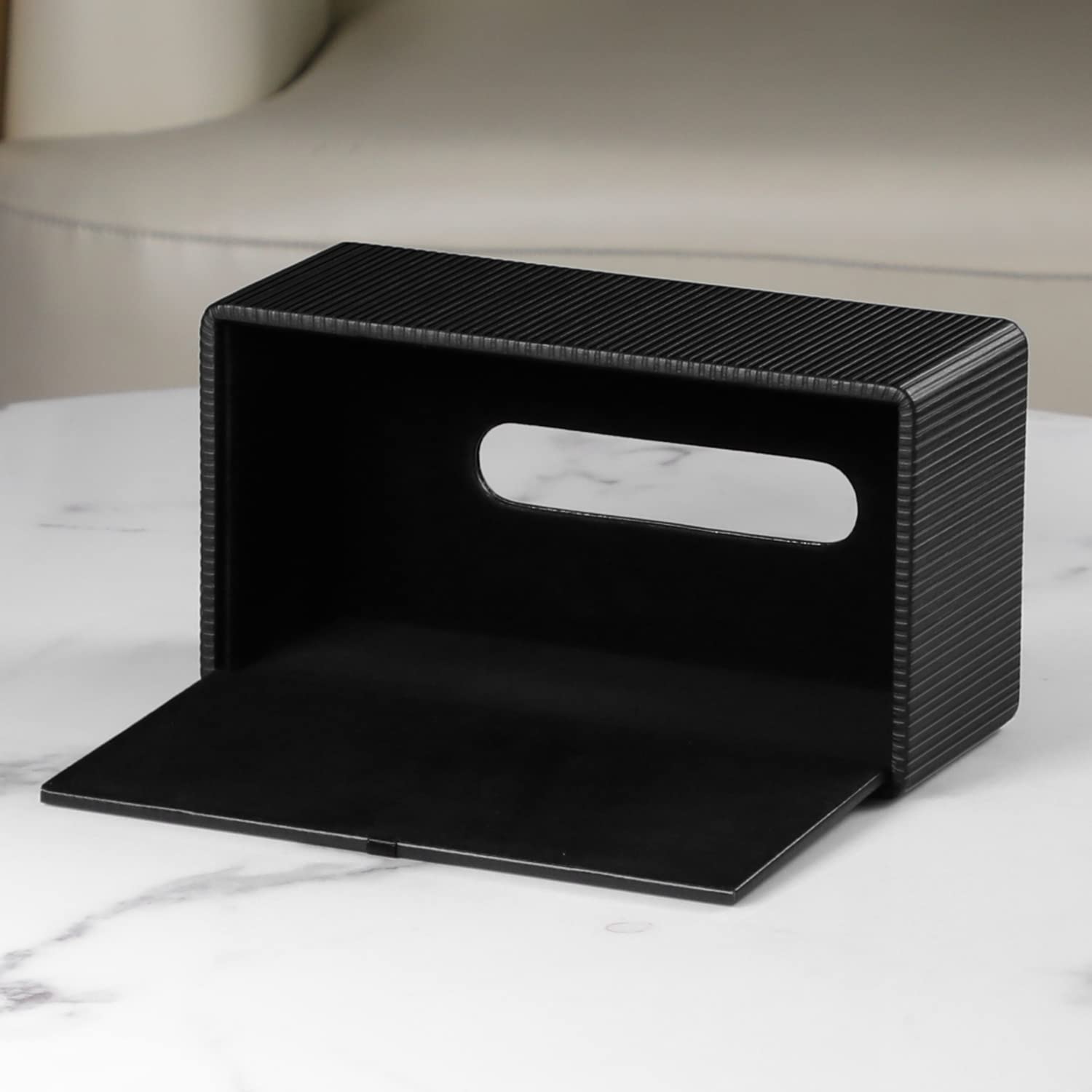 Cretkhp Pu Leather Tissue Box Cover With Magnetic Closure, Modern Rectangular Tissue Box Holder Decorative Organizer For Bathroo