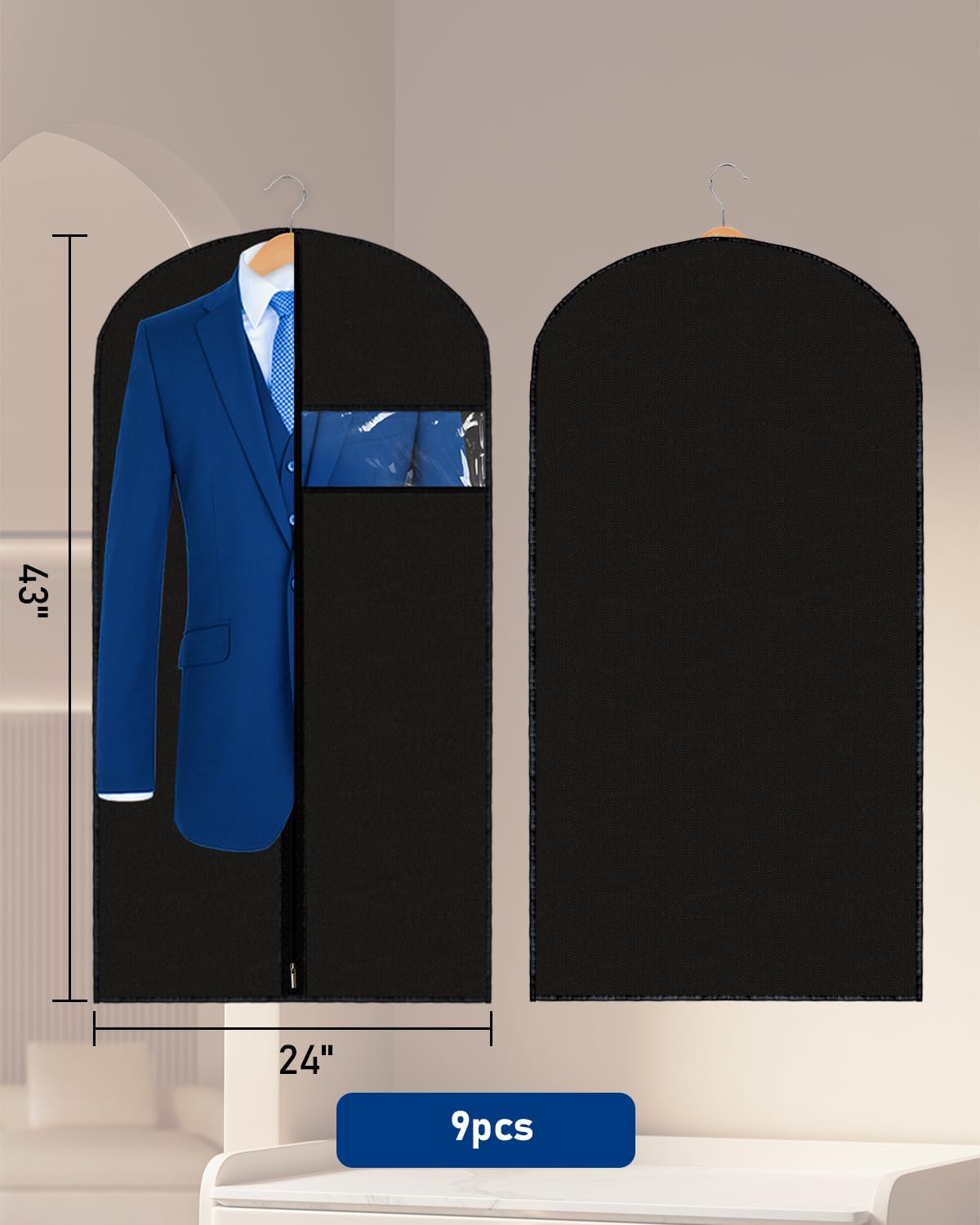 Garment Bags Garment Covers 24 X 43 Inch, 2 Packs Peva Suit Bags For Hanging Clothes, Suit Covers On Closet Or Travel For Suits,
