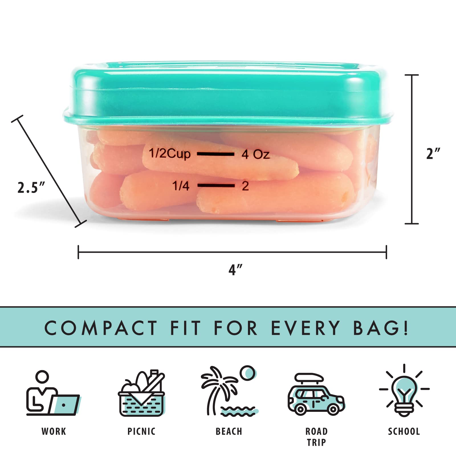 Fit & Fresh 1/2-Cup Snack Set, Condiment & Salad Dressing Containers, Reusable & Leakproof Lunch Containers, Perfect For Insulat