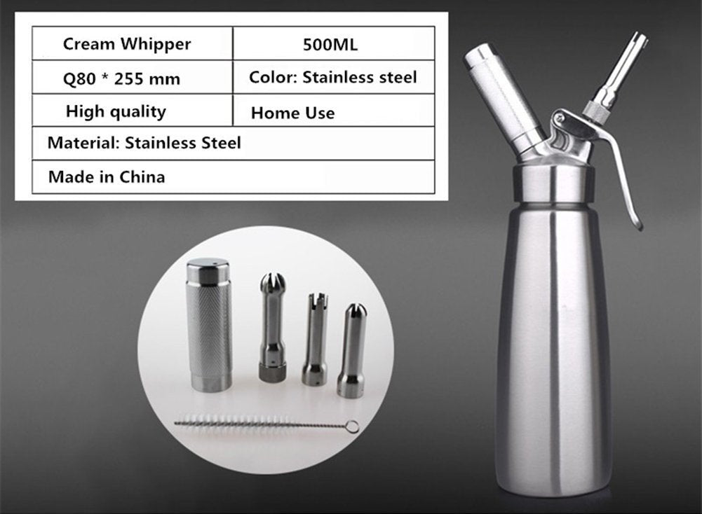 Zoemo All Metal Steel Whipped Cream Dispenser 1 Quart - Professional Culinary Cream Whipper With Full Set Injector Tips Free Rec