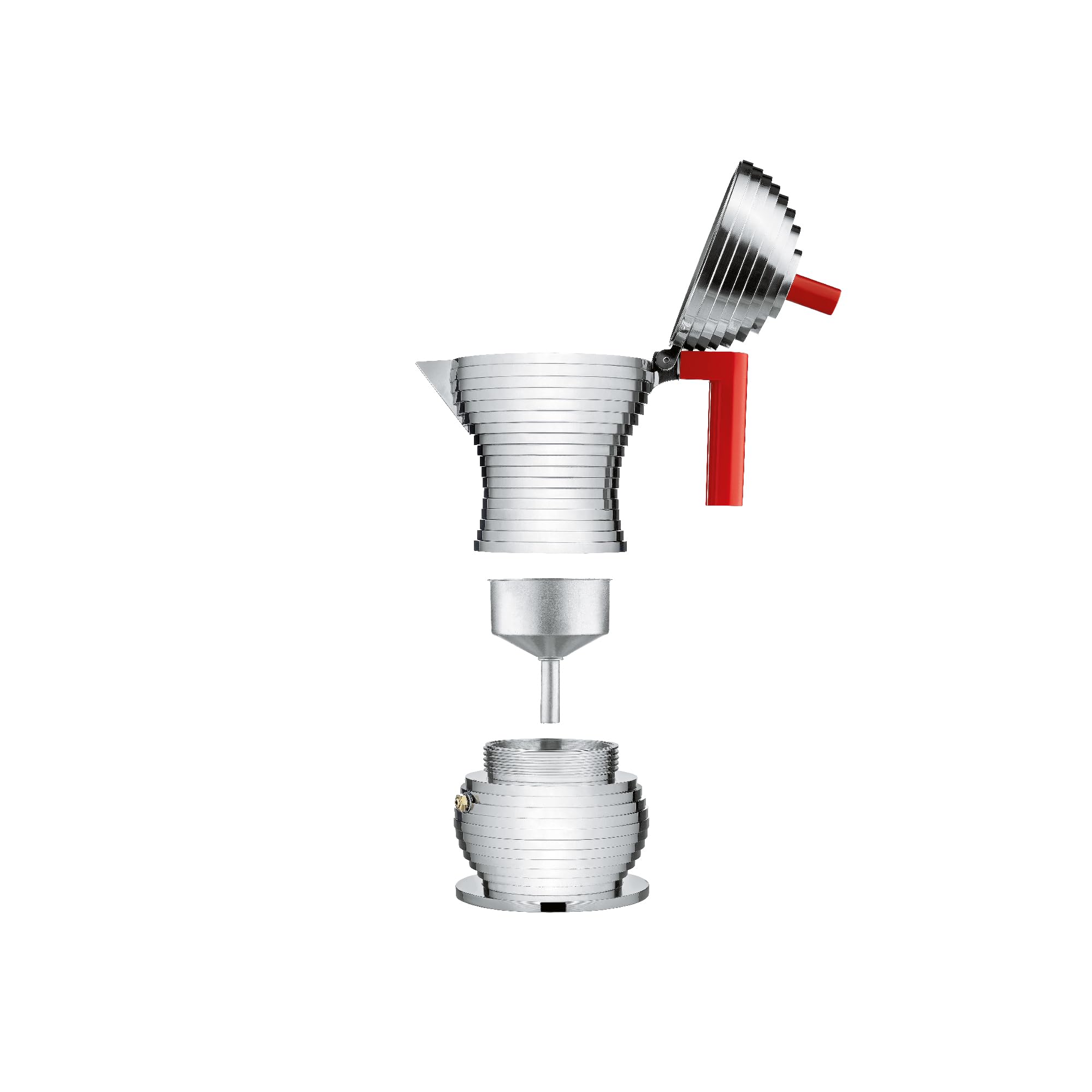 Alessi Mdl02/3 R Pulcina Stove Top Espresso 3 Cup Coffee Maker In Aluminum Casting Handle And Knob In Pa, Red