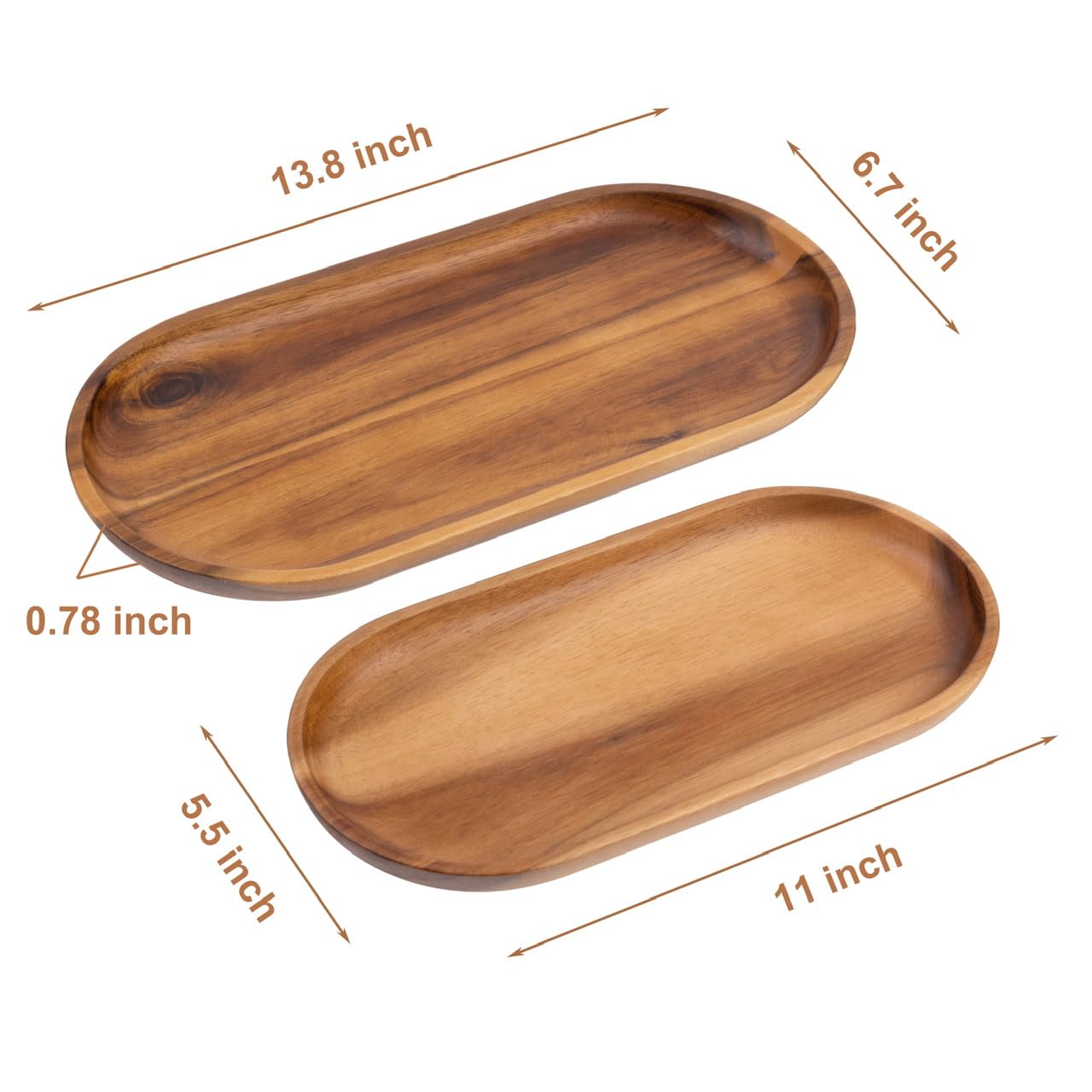 Viewood Acacia Wood Serving Trays, Set Of 2 Serving Platters For Home Decor, Wood Serving Board For Fruits, Cupcakes And Decorat