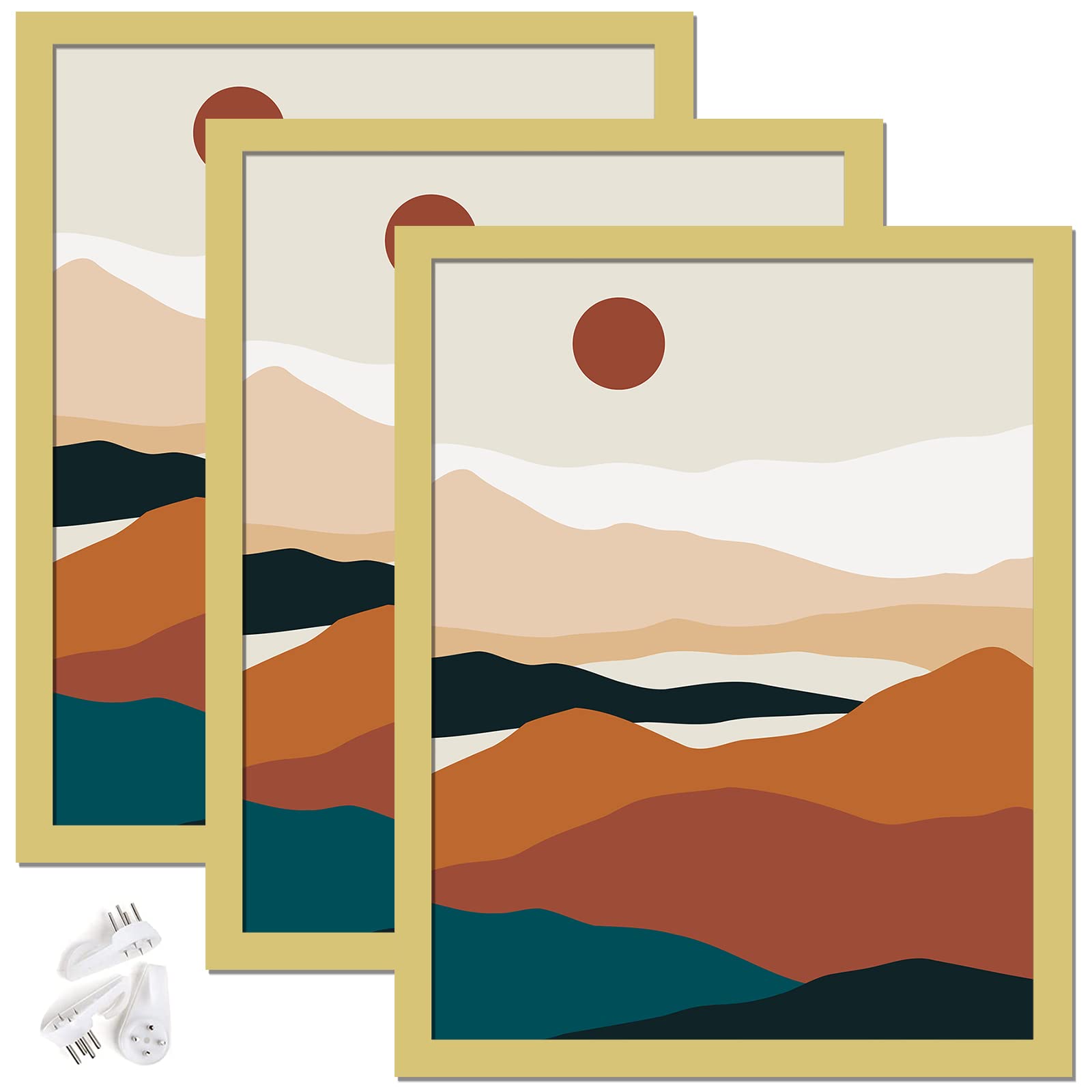 ijuerybai Gold 11x14 Picture Frame Set of 3, High Transparent Frame for 11 By 14 Photo Collage Canvas Poster Size Wall Mount and