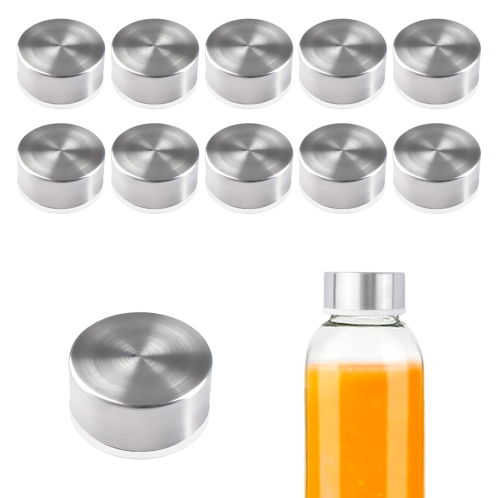 INCREWAY 12Pcs Stainless Steel Lids, Replacement Bottle Caps for Wide Mouth Glass Containers with Dia 1.5in, Replacement Lids fo