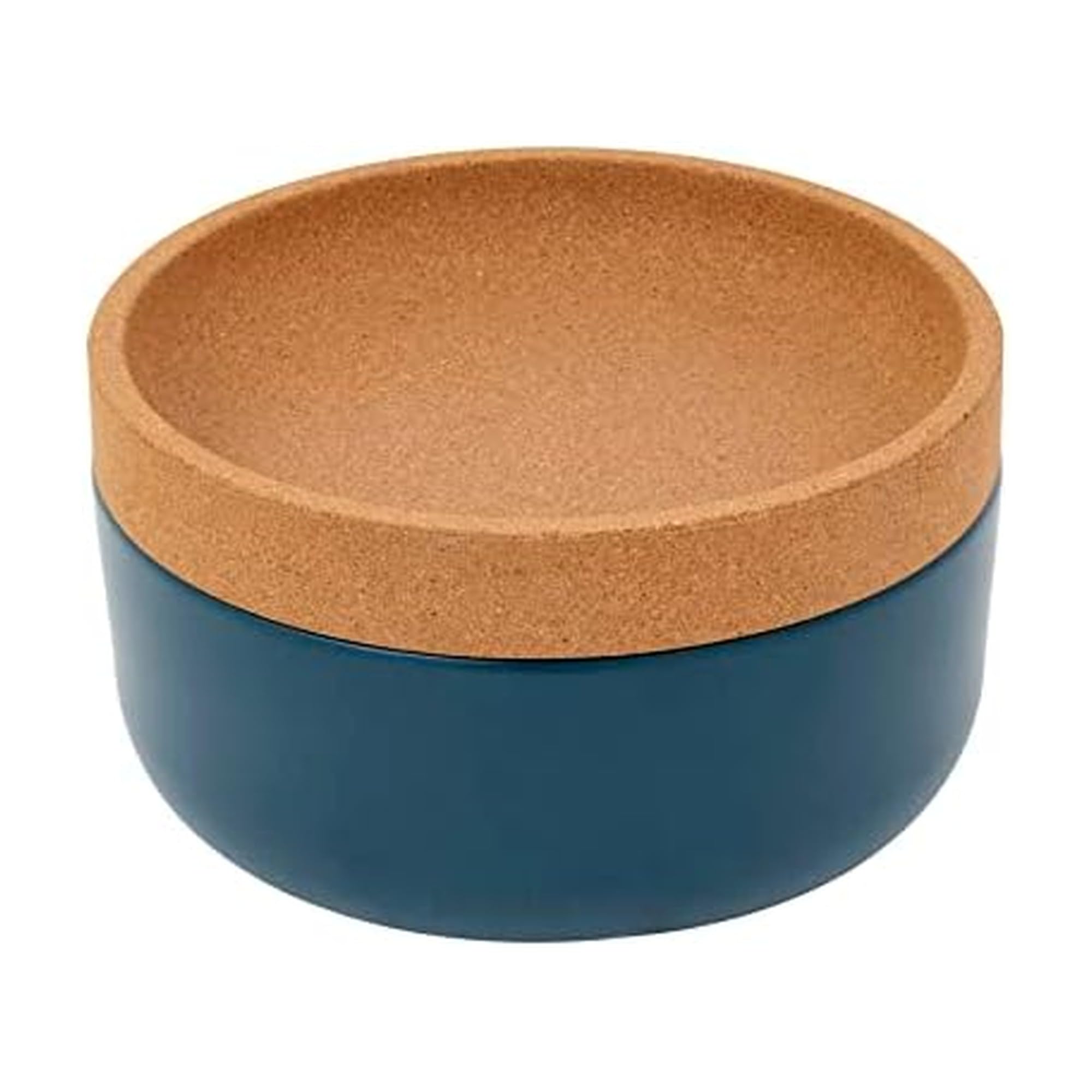 Ceramic and Cork Large Breathable Produce Bowl with Lid to Naturally Extend Produce Freshness, Natural Cork and Teal Ceramic