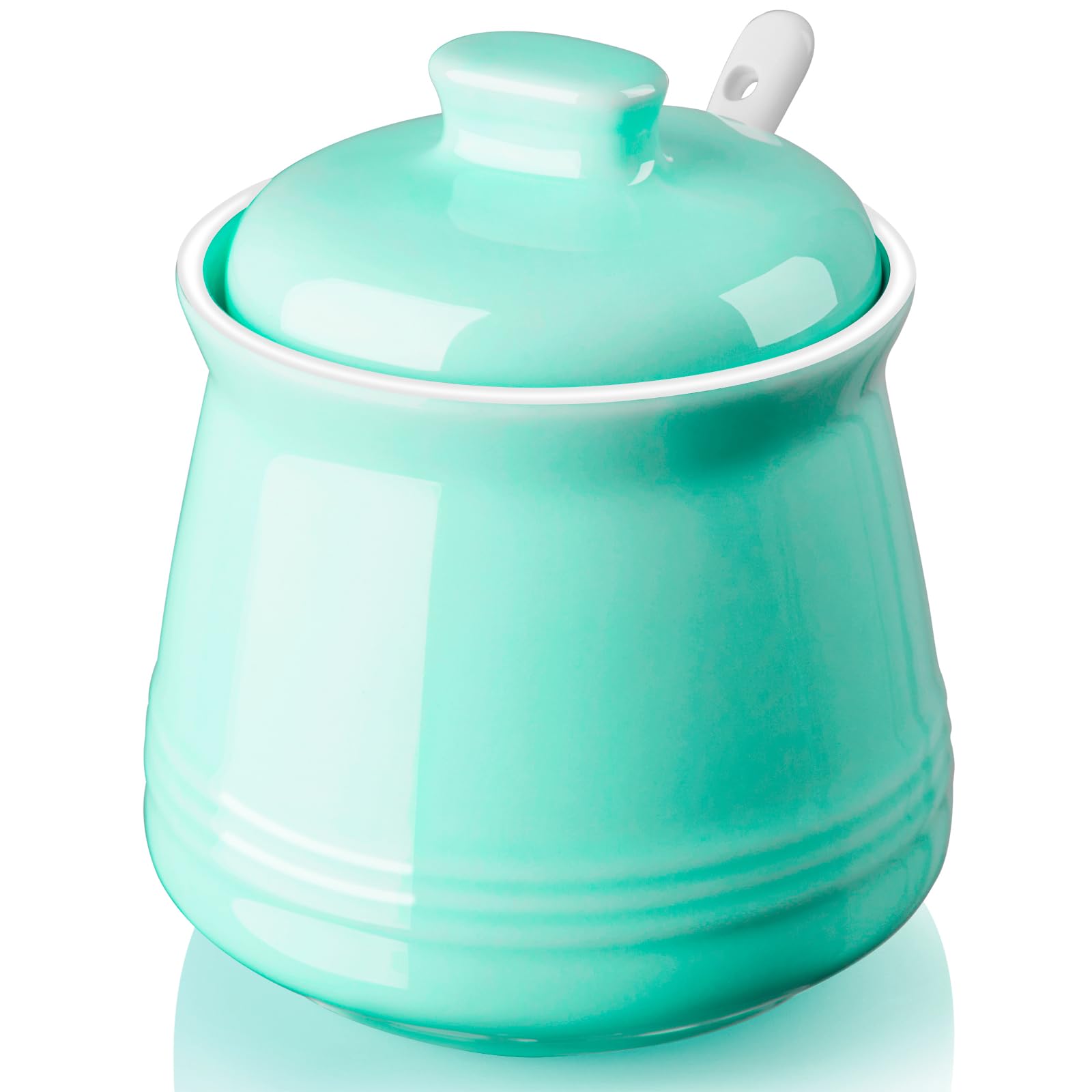 DAYYET Turquoise Sugar Bowl with Lid and Spoon, 12 oz Teal Ceramic Sugar Bowl with Spoon, Sugar Container for Coffee Bar, Sugar 
