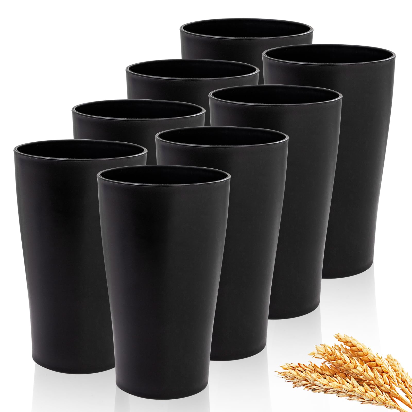 ejonirinjonir EI 15oz Black Wheat Straw Cups Set of 8,Drinking Glasses,Reusable Plastic Cups,Unbreakable Cups for Kitchen,Suitab