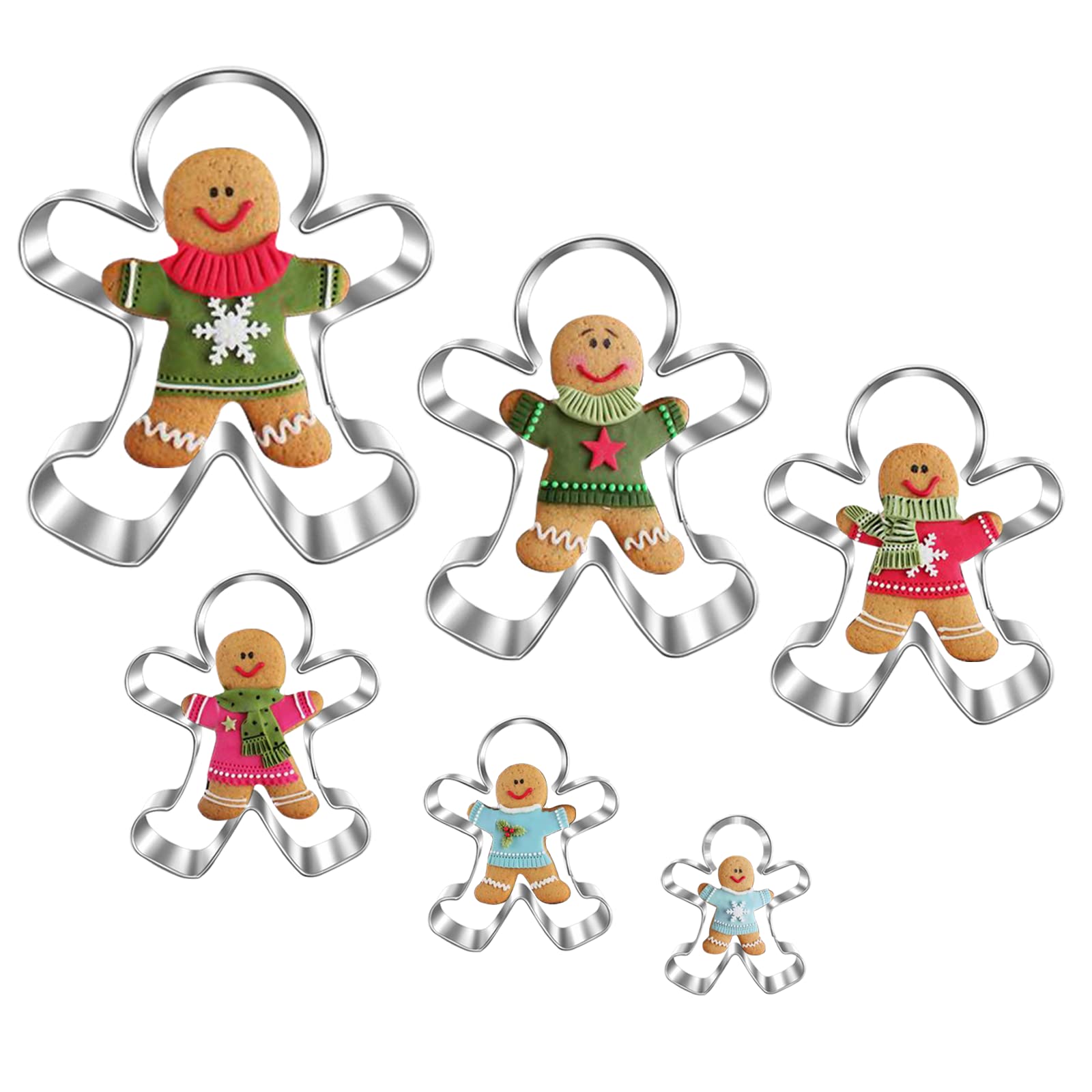 Gingerbread Man Cookie Cutter Set-4.5'', 3.5'', 2.8'', 2.1'', 1.6''-0.9''-6 Pieces-Holiday Christmas Cookie Cutter