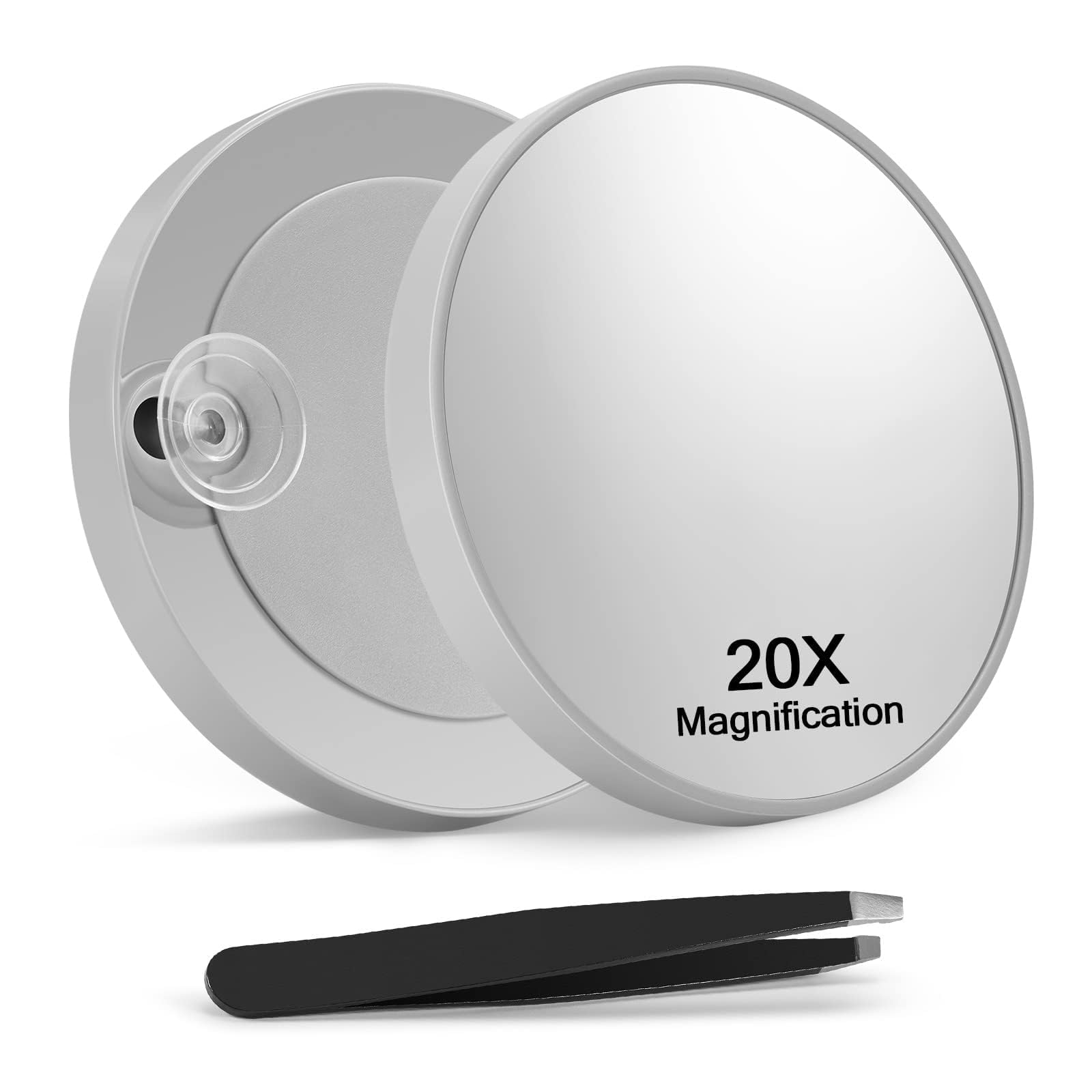 Macaki 20X Magnifying Mirror  35 inches Magnified Makeup Mirror and Slant Tweezers with 2 Suction cups grey  1PcS