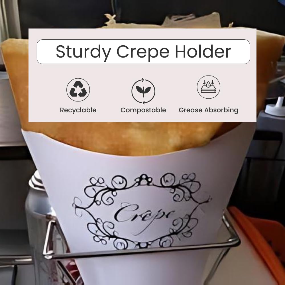Perforated French Crepe Holder [Pack Of 100] - Delicate Victorian, Heavy Duty, Food Safe, Disposable Food Wrappers For French St