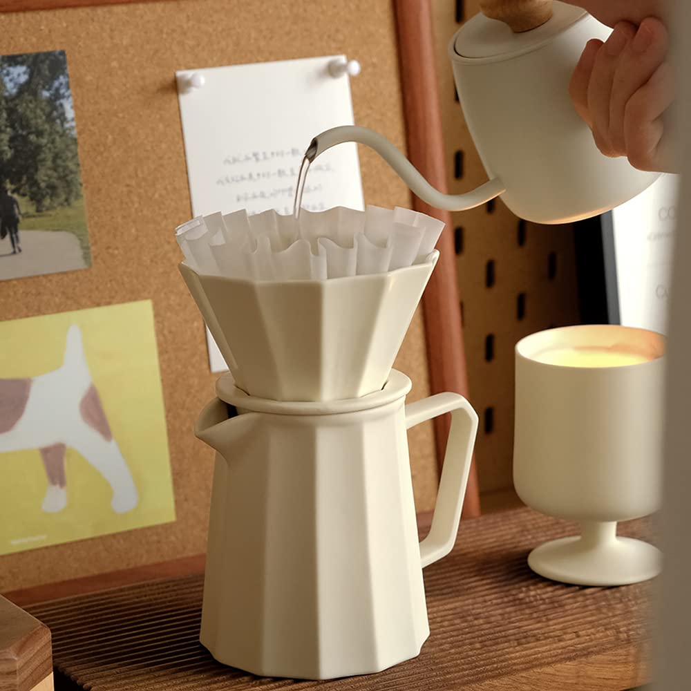 Pour Over Coffee Maker, Multi-Sided Petal Design, Matte Crme, 9.6Oz