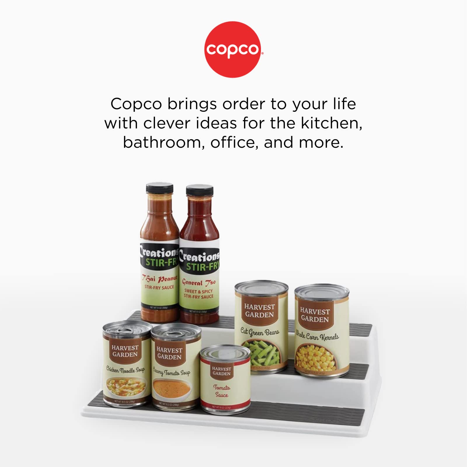 Copco Non-Skid 3-Tier Spice Pantry Kitchen Cabinet Organizer  10-Inch  White/Gray