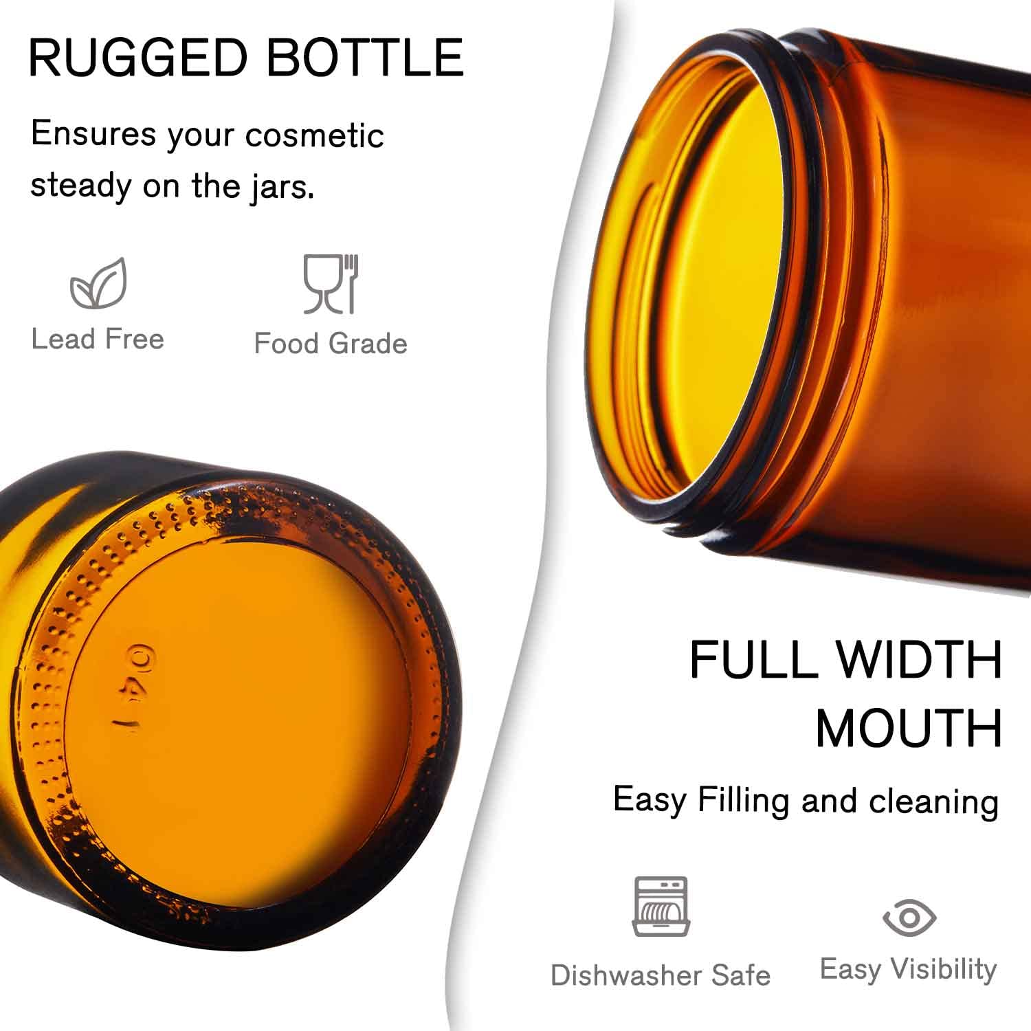 48 Pcs 1 Oz Amber Glass Jars, Small Glass Jars With Black Lids Face Cream Leakproof Wide Mouth Round Jar, White Labels & Inner L