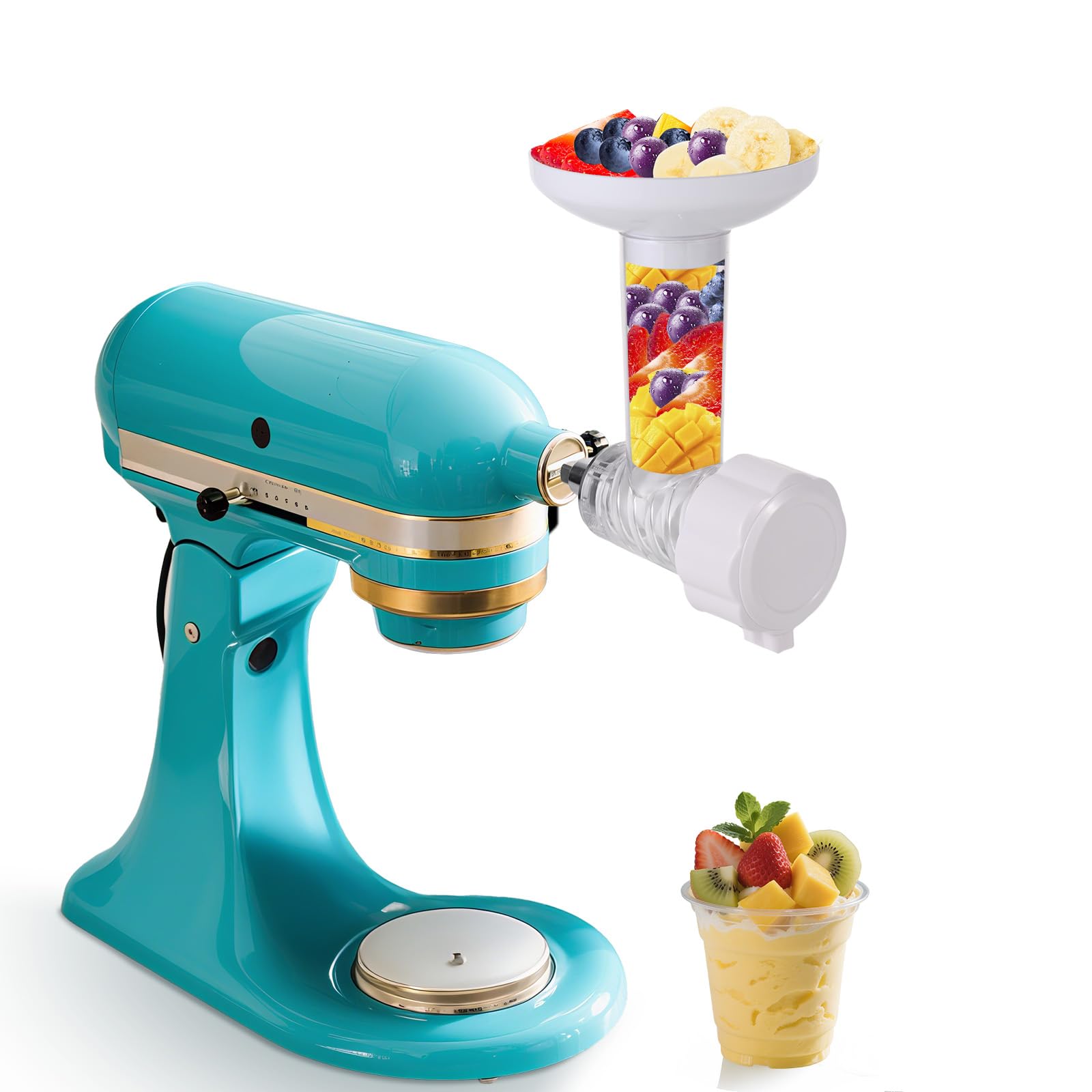 Dairy Free Fruit Ice Cream Maker Attachment Compatible with KitchenAid Stand Mixers, Fronzen Dessert Yogurt Maker, Nature Frozen
