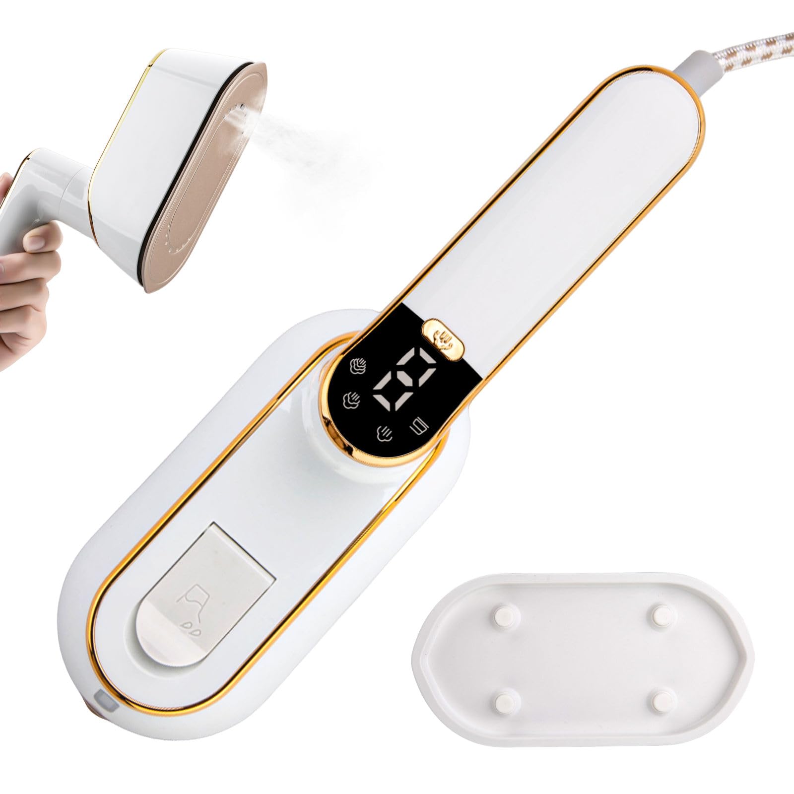 Prechana 1200W Portable Steam Iron With Lcd Display, 3 Steam Levels, 110Ml Water Tank, Foldable Handle, Ceramic Soleplate  Quic