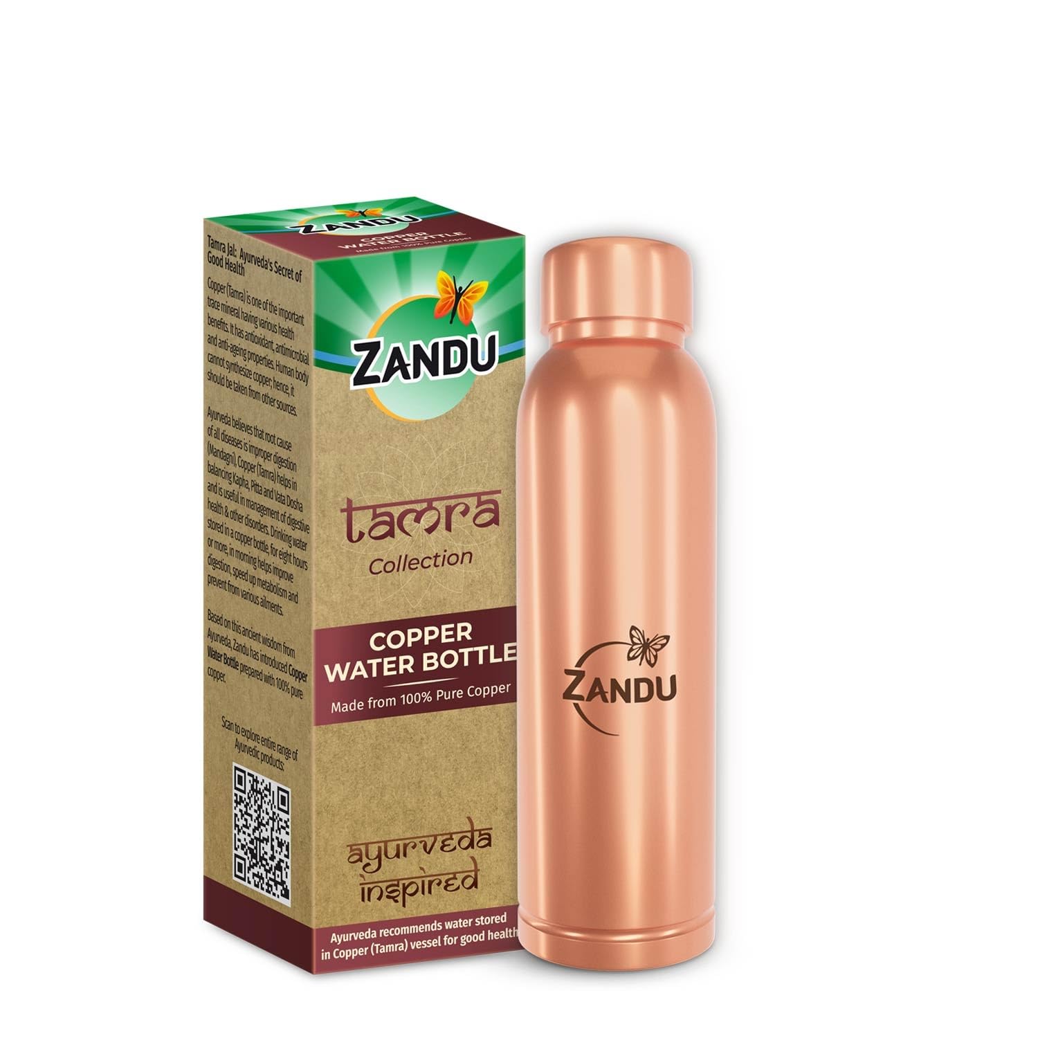 Zandu Copper Bottle (950Ml): 100% Pure Bpa-Free Water Bottle | Copper-Infused Water | Leak Proof | Office Use | Boosts Immunity 