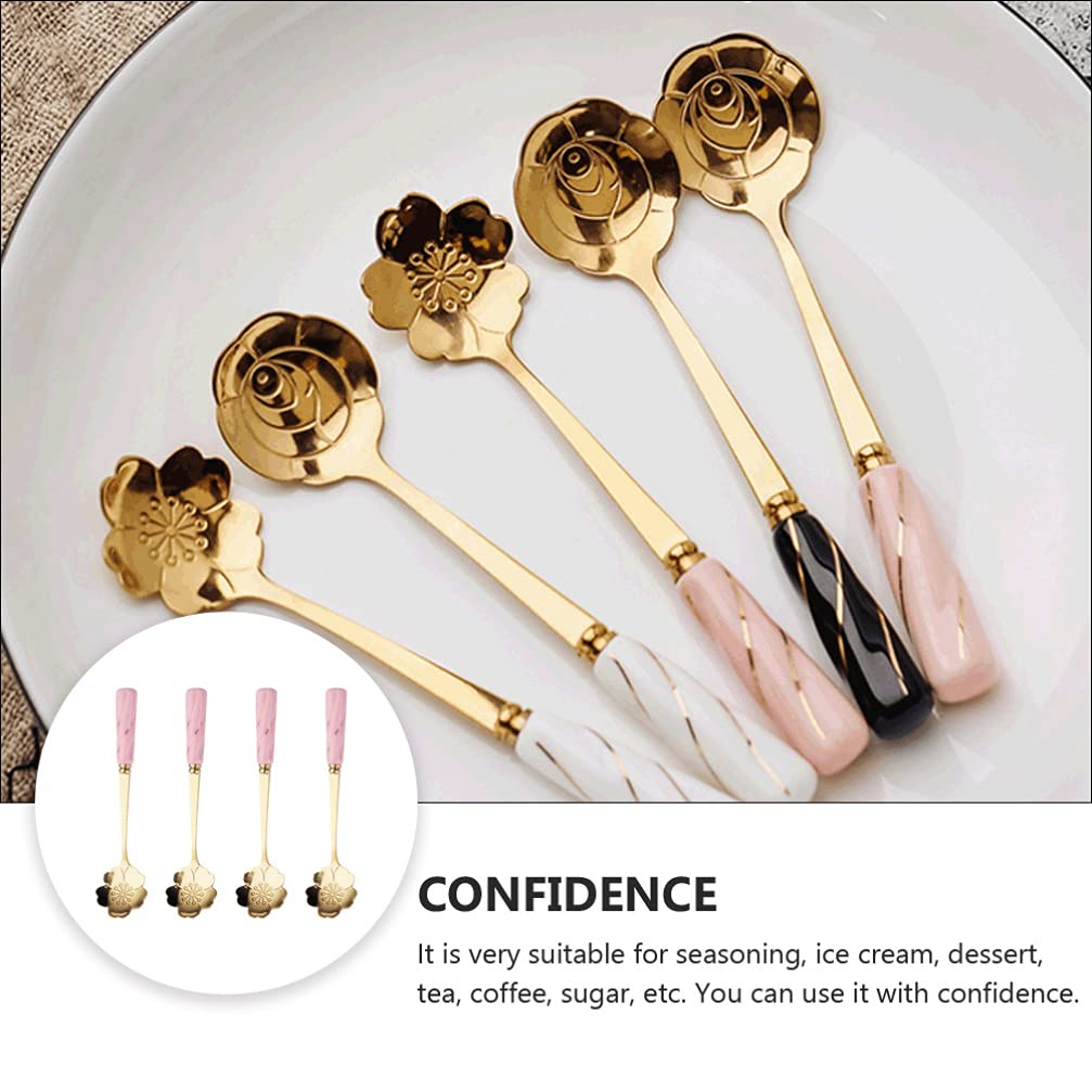Doitool 4Pcs Stainless Steel Coffee Spoon Flower- Shaped Spoons Tea Sugar Spoon Dinner Espresso Spoons For Dessert Cake Mixing D