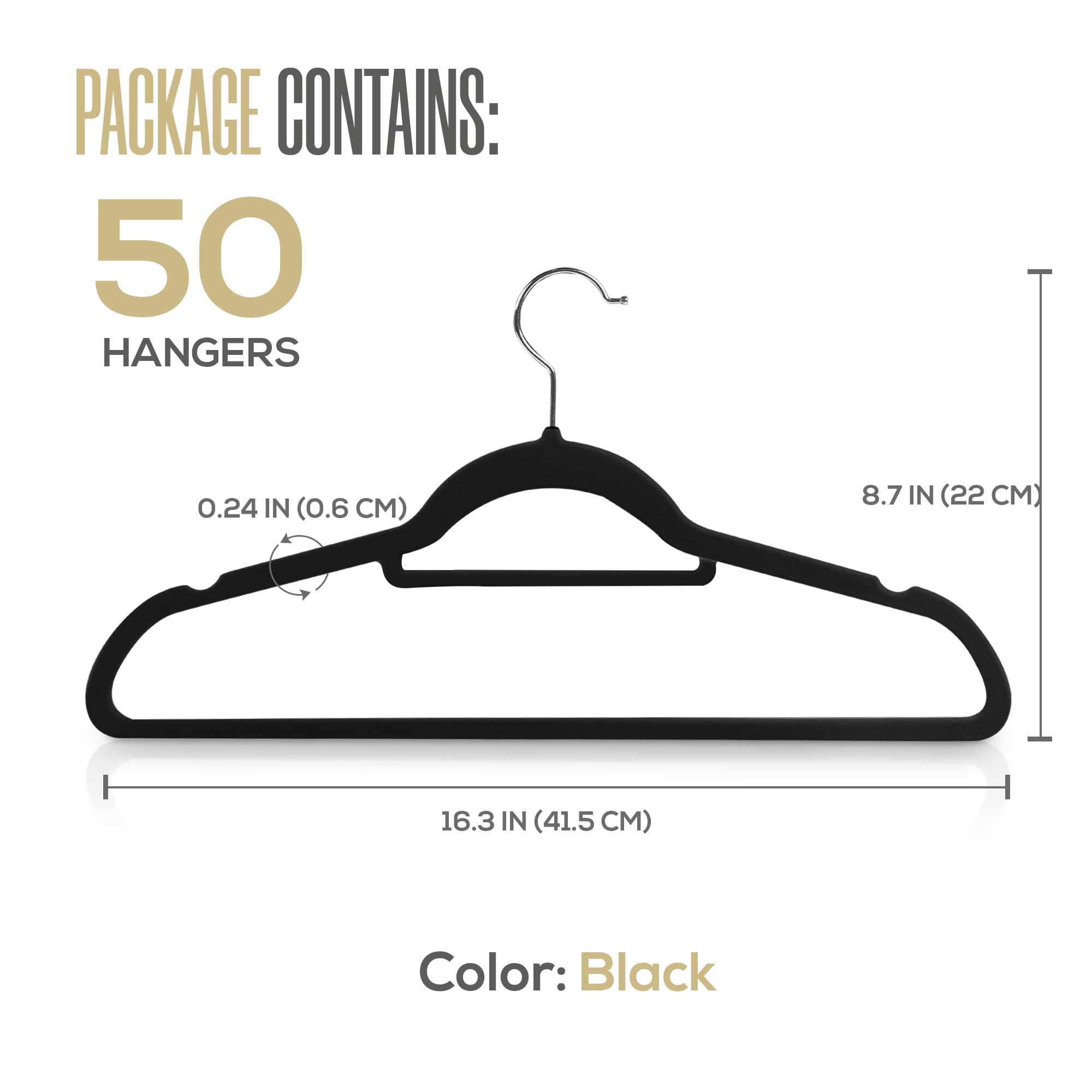 Utopia Home Premium Velvet Hangers 50 Pack - Non-Slip clothes Hangers with Tie Bar - Black Hangers - Standard Hangers with 360 Degree Rotatable Hook - Heavy Duty coat Hangers