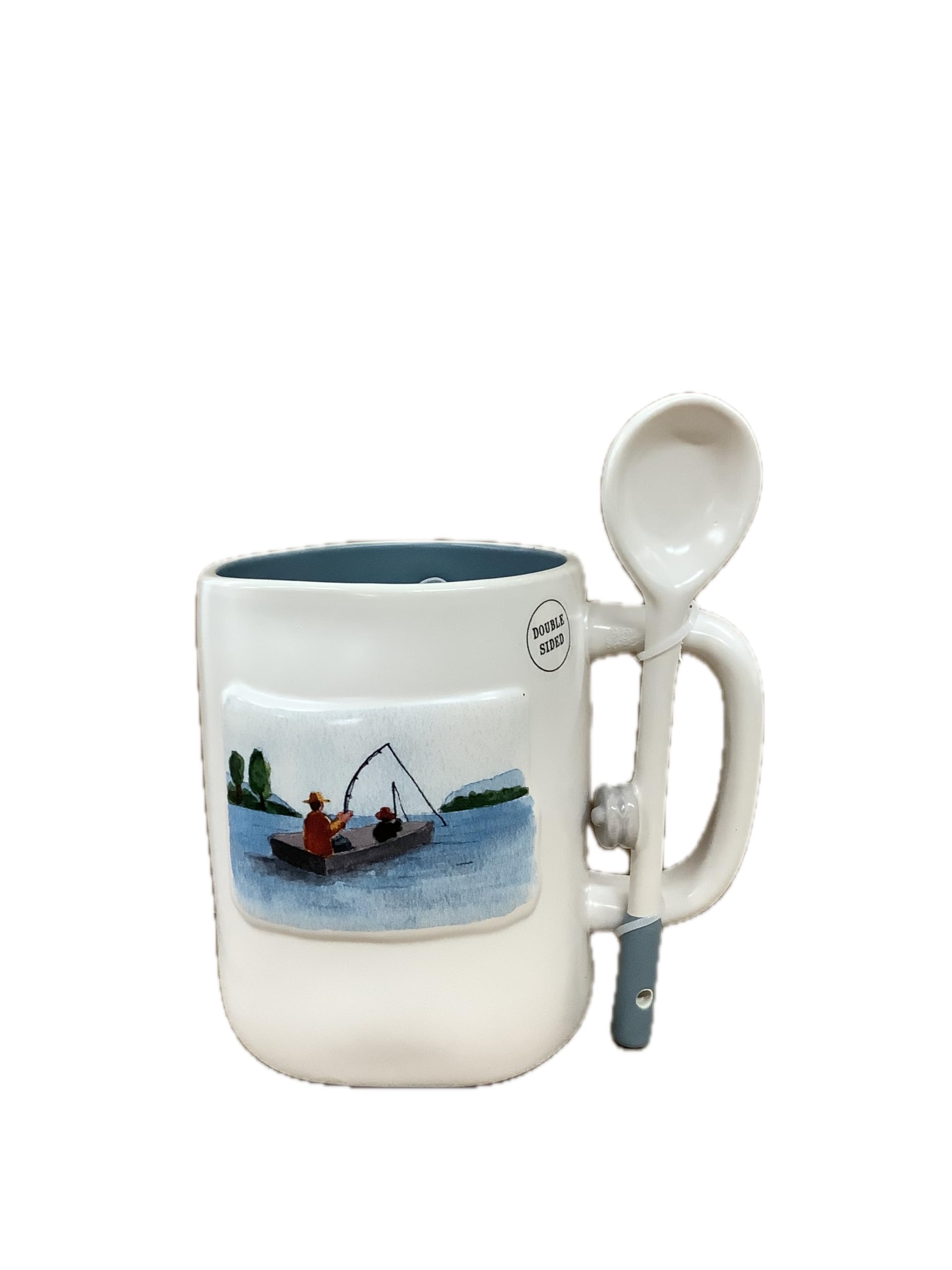 Rae Dunn Fathers Day Coffee Tea Ceramic Mug (Gone Fishing with Fishing Rod Spoon)