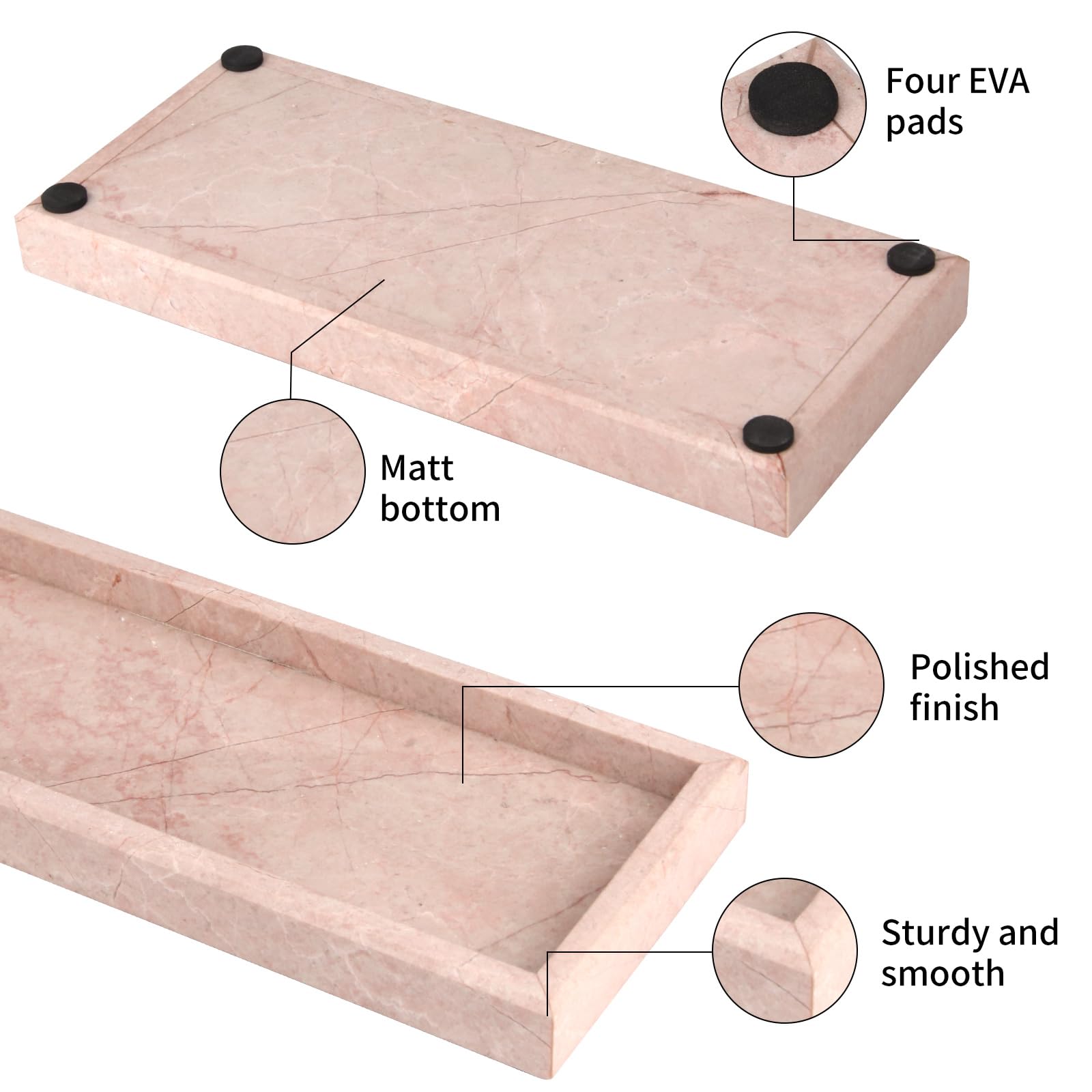 Heshibi Marble Tray, Natural Marble Vanity Home Kitchen Bathroom Table Deco Tray, Stone Decorative Countertop Serving Trays For