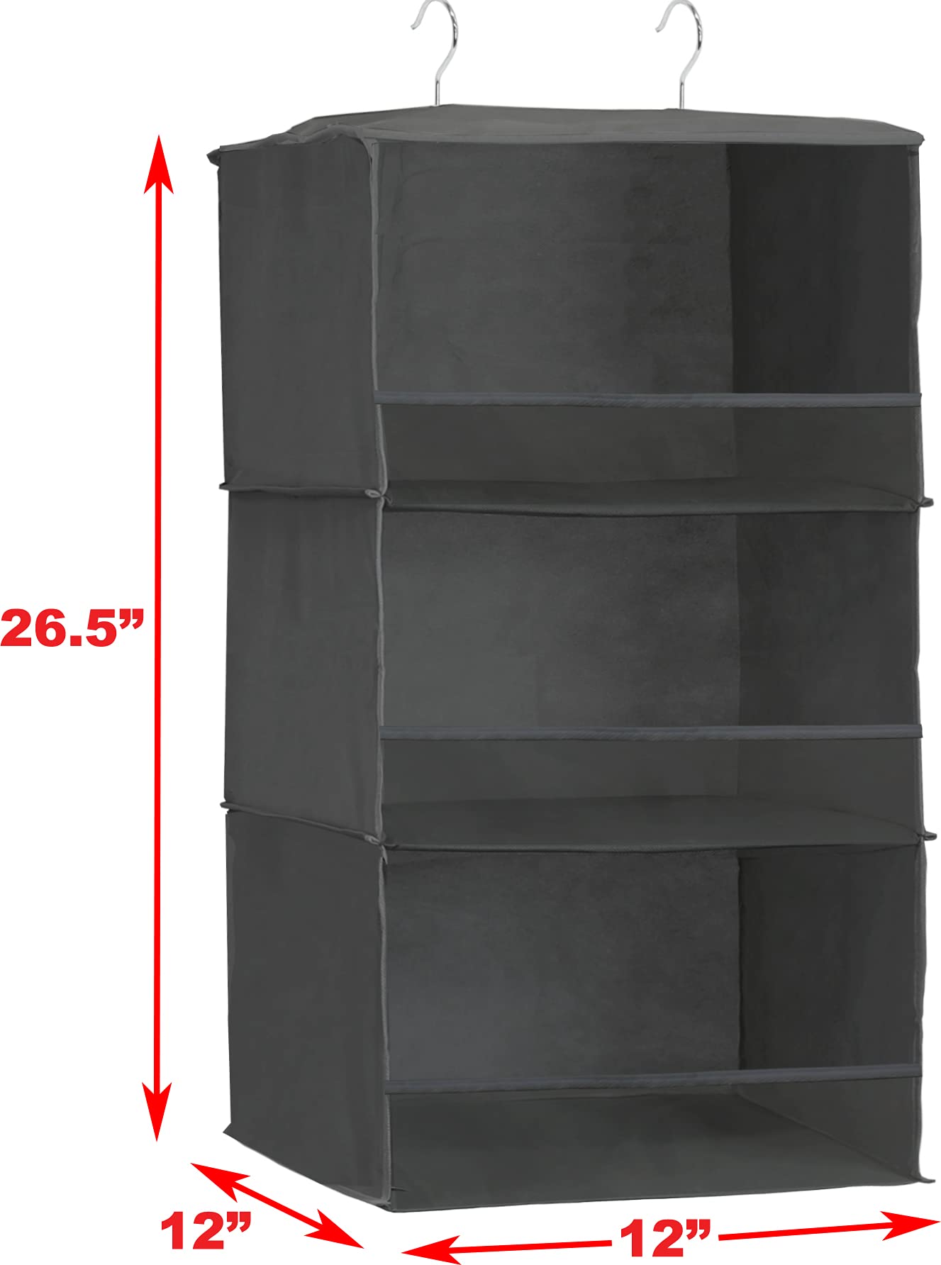 Simple Houseware 3 Shelves Hanging Closet Organizer With Front Stopper, Dark Grey