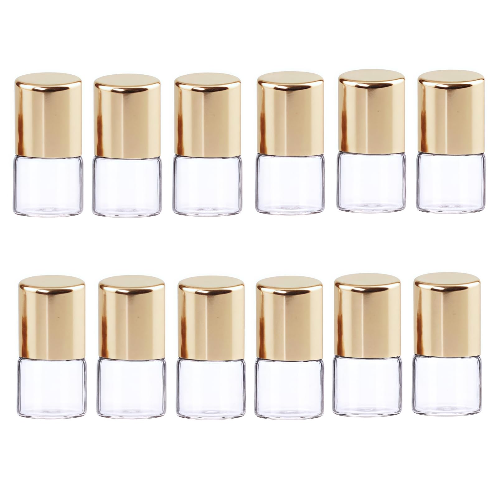Mozff 12Pcs 1ml Mini Glass Roll on Bottles Roller Refillable Essential Oil Aromatherapy Sample Vials Roller Bottles Container, E