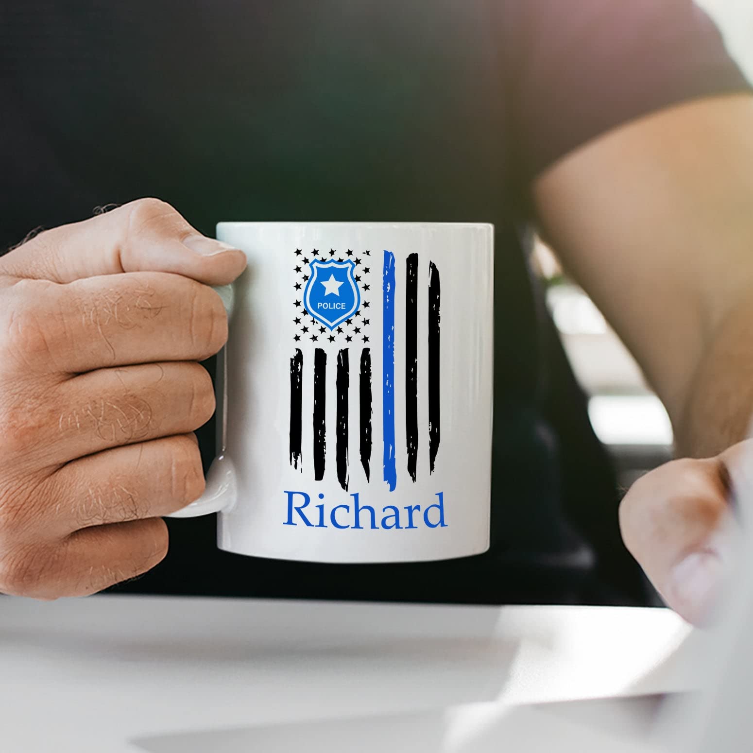 Personalized Law Enforcement Gifts, Thin Blue Line Flag Mug, Custom Police Officer Mug With Name, Cop Mug, Police Mug Gift For O