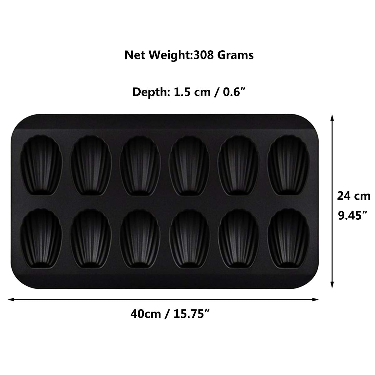 Kilimazart Nonstick Madeleine Pan 12-Cup Heavy Duty Shell Shape Baking Cake Mold Tray (Black)