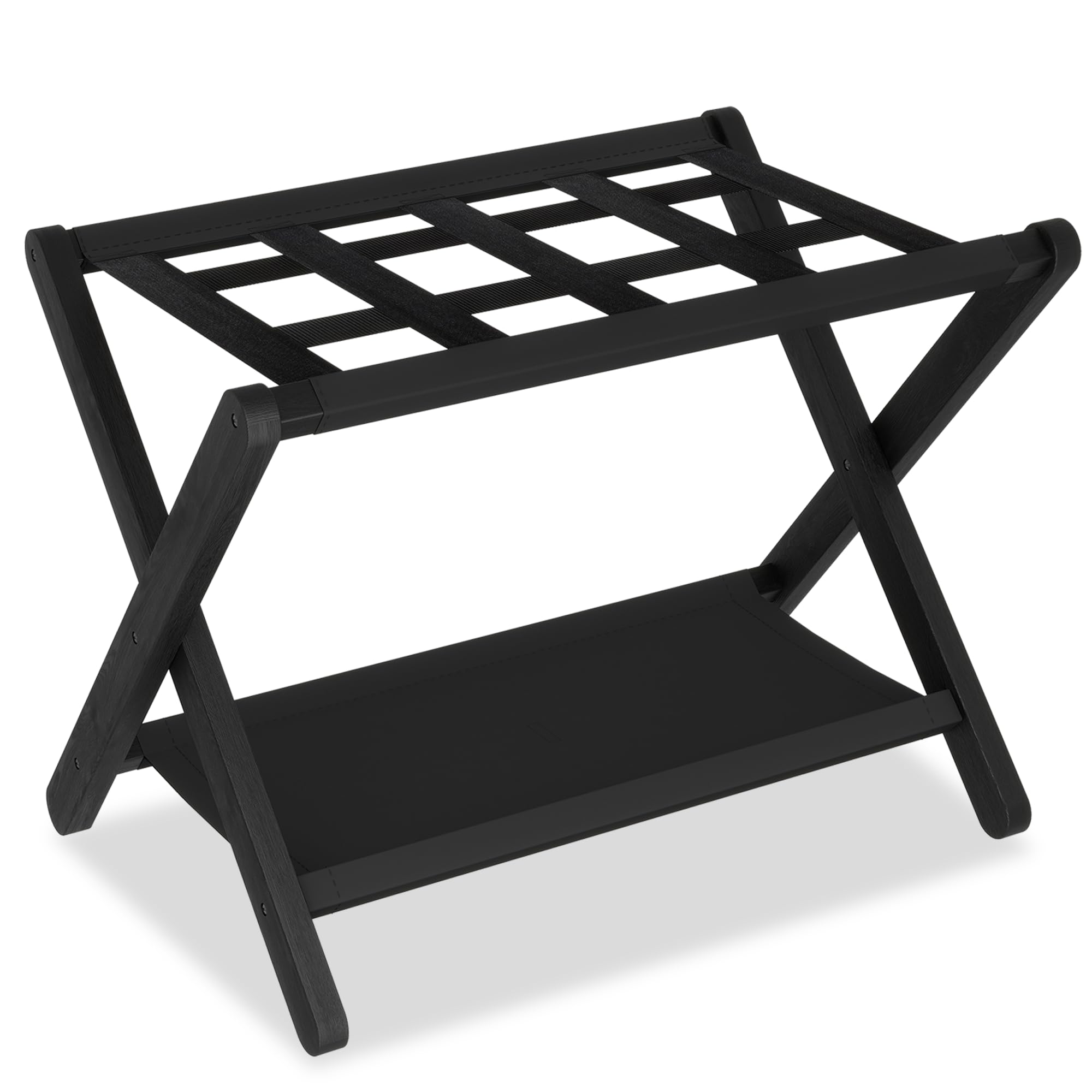 Heybly Luggage Rack, Folding Suitcase Stand With Storage Shelf, Heavy-Duty Luggage Holder For Guest Room Bedroom Hotel, Holds Up