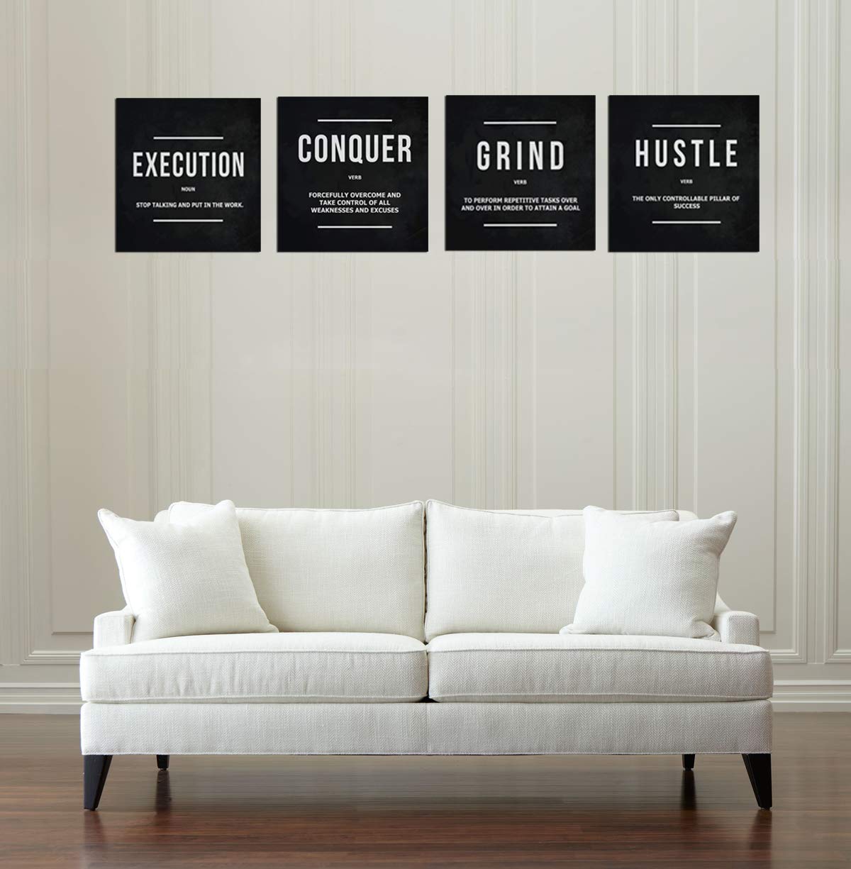 Grind Hustle Execution Conquer Entrepreneur Quotes Inspirational Wall Art - Motivational Canvas Print Framed Picture Painting Fo