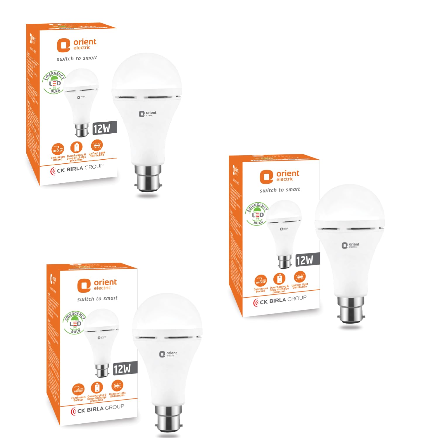Orient Electric 12W Rechargeable Emergency Led Bulb| Inverter Bulb For Home | Up To 4 Kv Surge Protection| 6500K, Cool White, B2