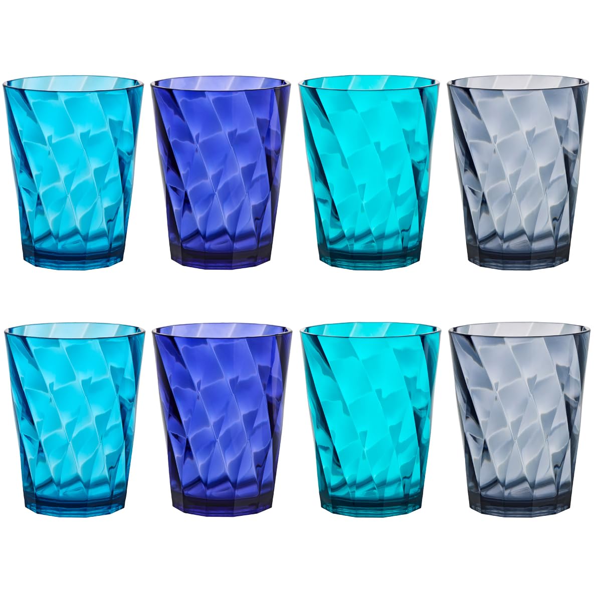 Us Acrylic Optix Plastic Reusable Drinking Glasses (Set Of 8) 14Oz Rocks Cups In Coastal Colors | Bpa-Free Tumblers, Made In Usa