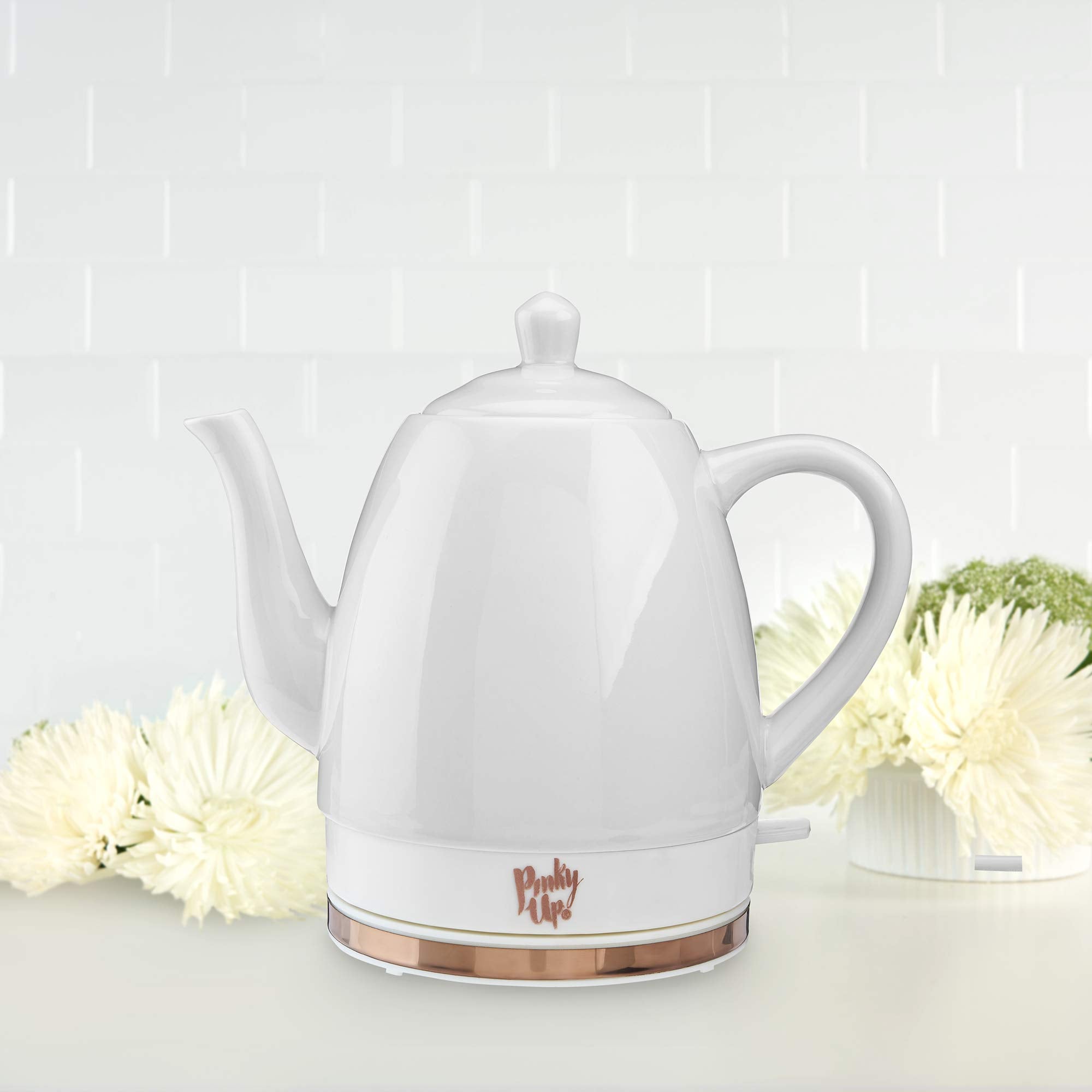 Pink Up Noelle Electric Tea Kettle, Gooseneck Kettle, Hot Water Dispenser, Pour Over Coffee, Automatic Shut Off, Cordless, Elect