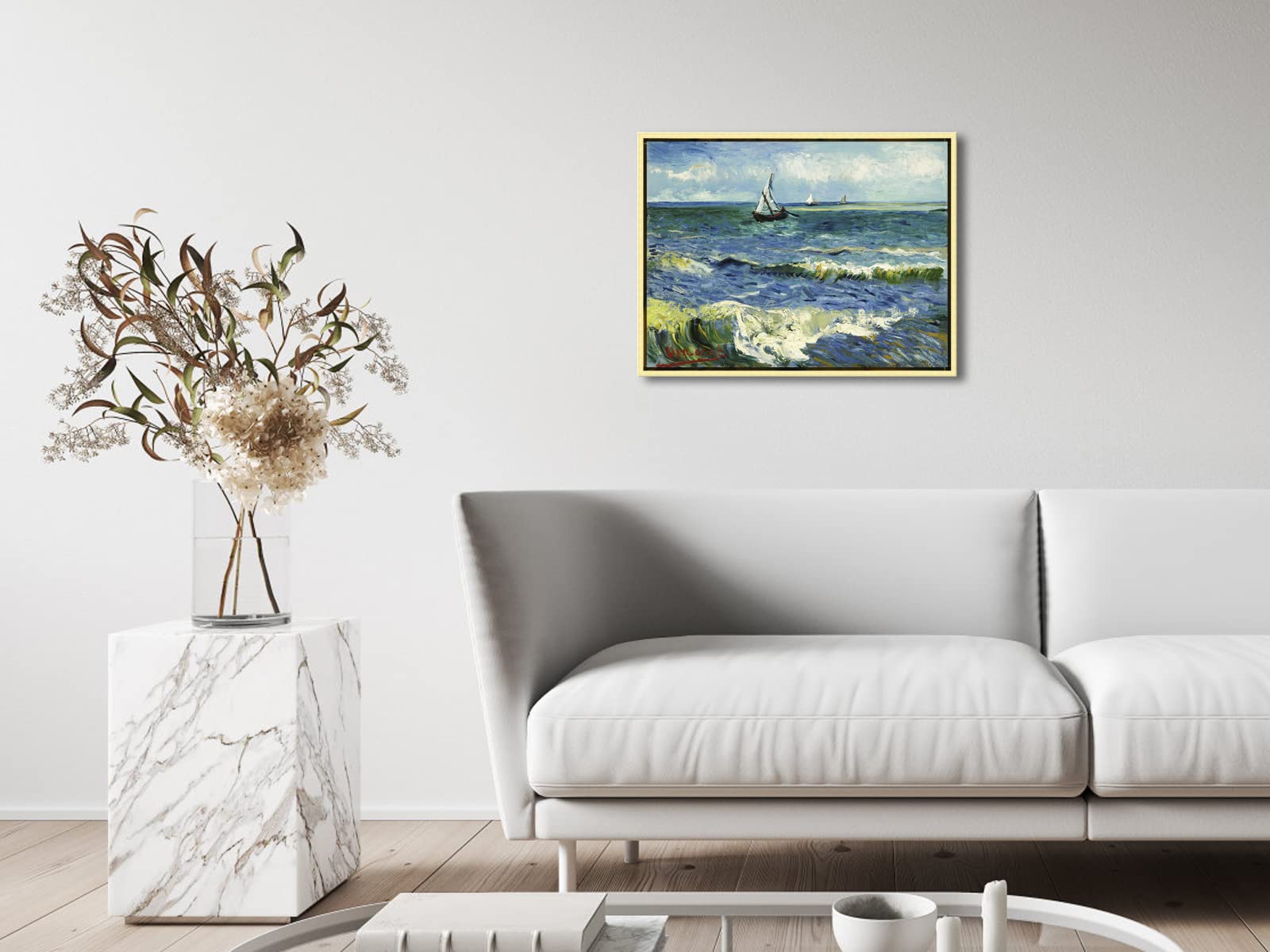 Wieco Art Framed Canvas Wall Art Seascape At Saintes Maries By Vincent Van Gogh Modern Canvas Prints Sea Pictures On Canvas Art