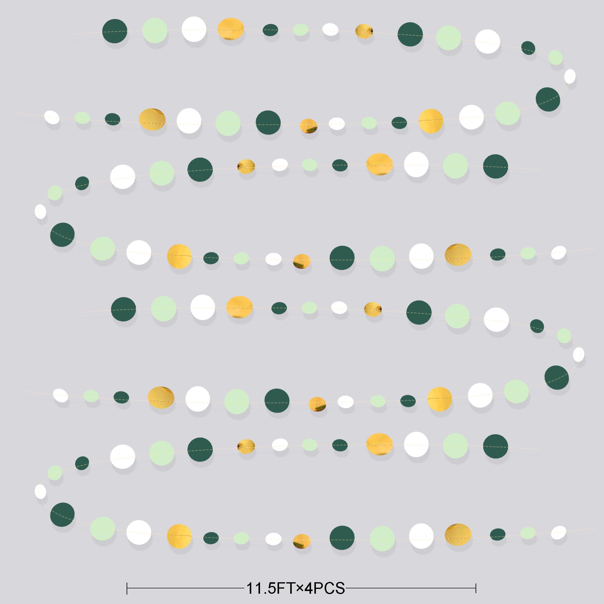 46 Ft Sage Green Gold Party Decorations Polka Dots Garlands Hanging Paper Circle Dots Streamer For Safari Wild Woodland Jungle T