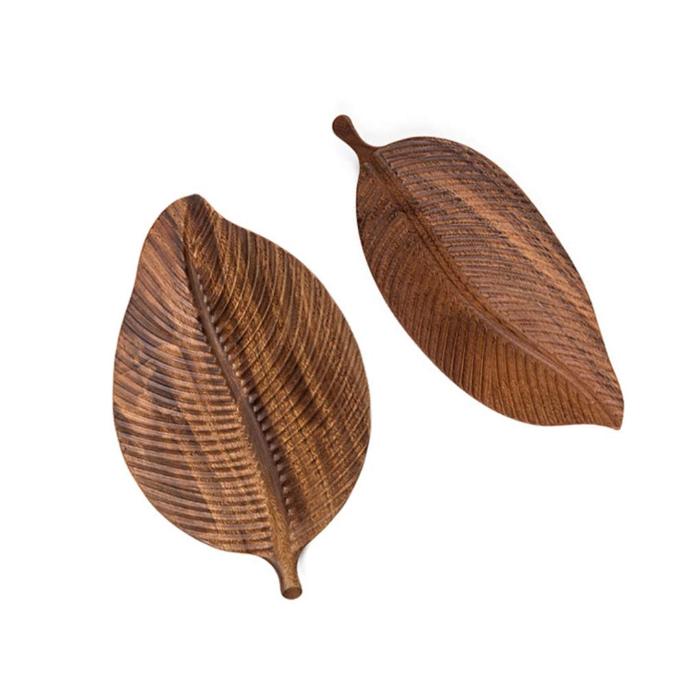 Decorative Leaf Design Wooden Tray Platter For Serving Snacks Fruits Hand Carving Home (11.6 X 4.9 Inch