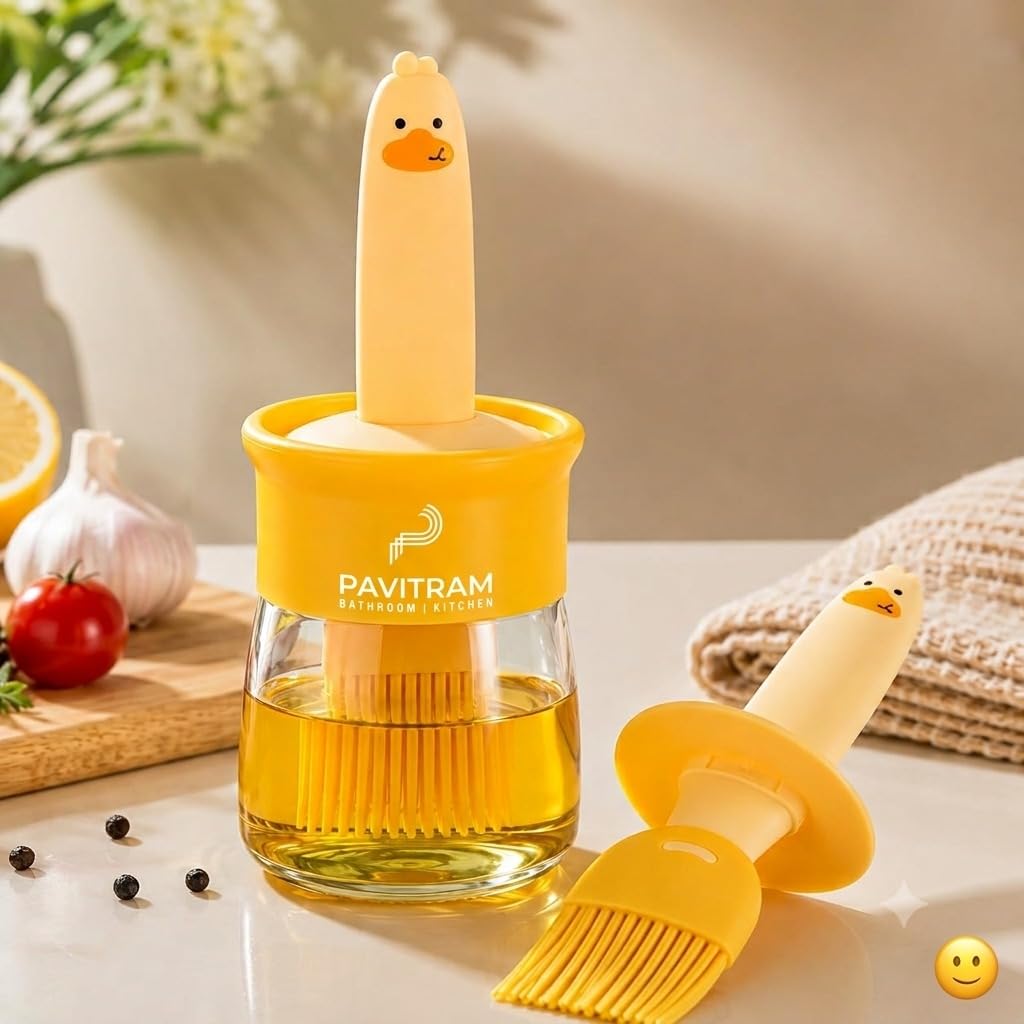 Pavitram Duck Oil Dispenser Bottle With Silicone Brush 200Ml  Leakproof Transparent Jar For Cooking, Baking, Bbq | Versatile Co