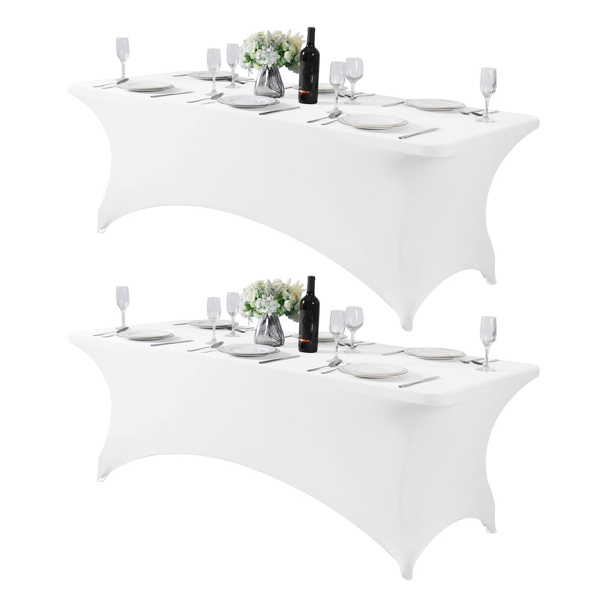 Hezuzo 2Pack Spandex Table Cover For 8Ft Table Universal Fitted Stretch Tablecloth For Party, Banquet, Wedding And Events-White