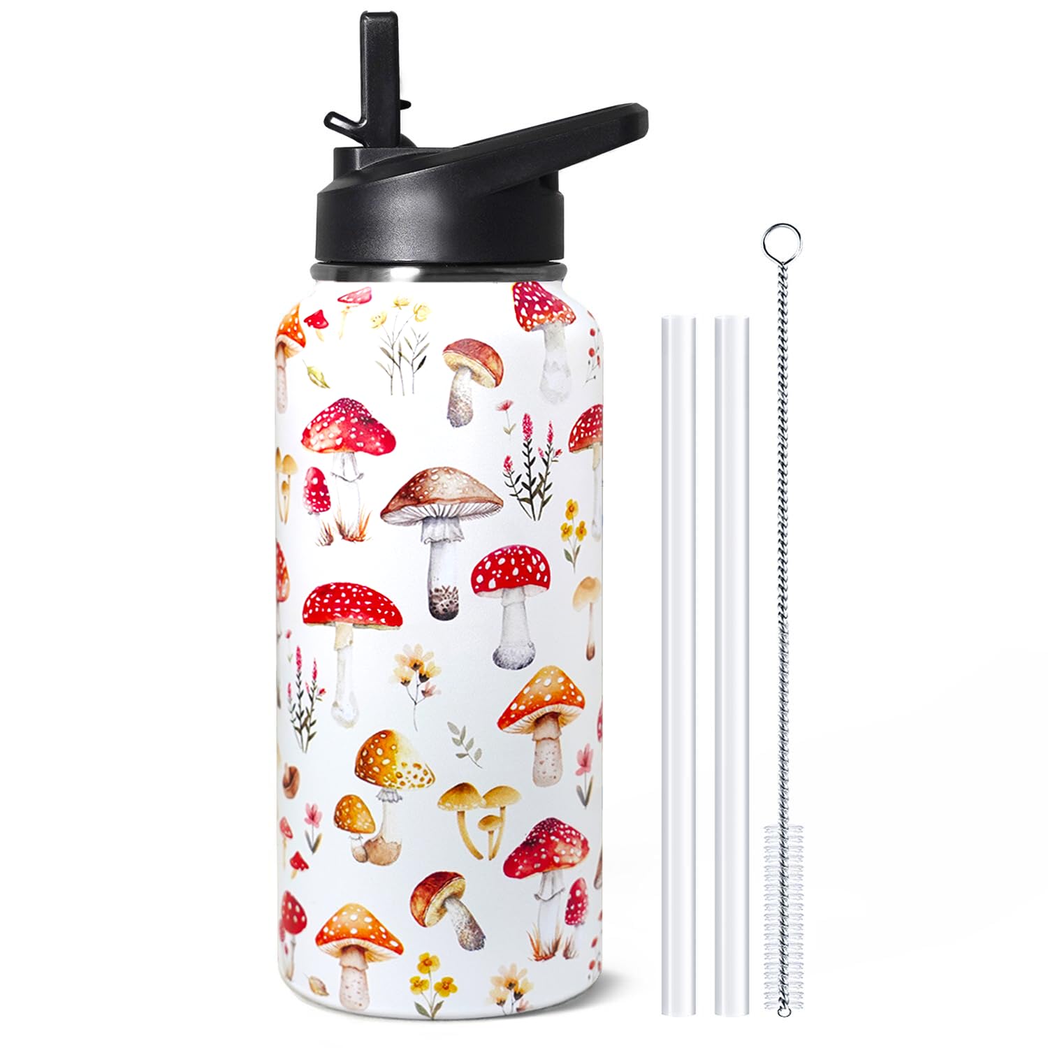 32oz Mushroom Stainless Insulated Aater Water Bottle with Straw,Mushroom Gym Hiking Sports Coffee Mug Cup Water Bottles,Mushroom