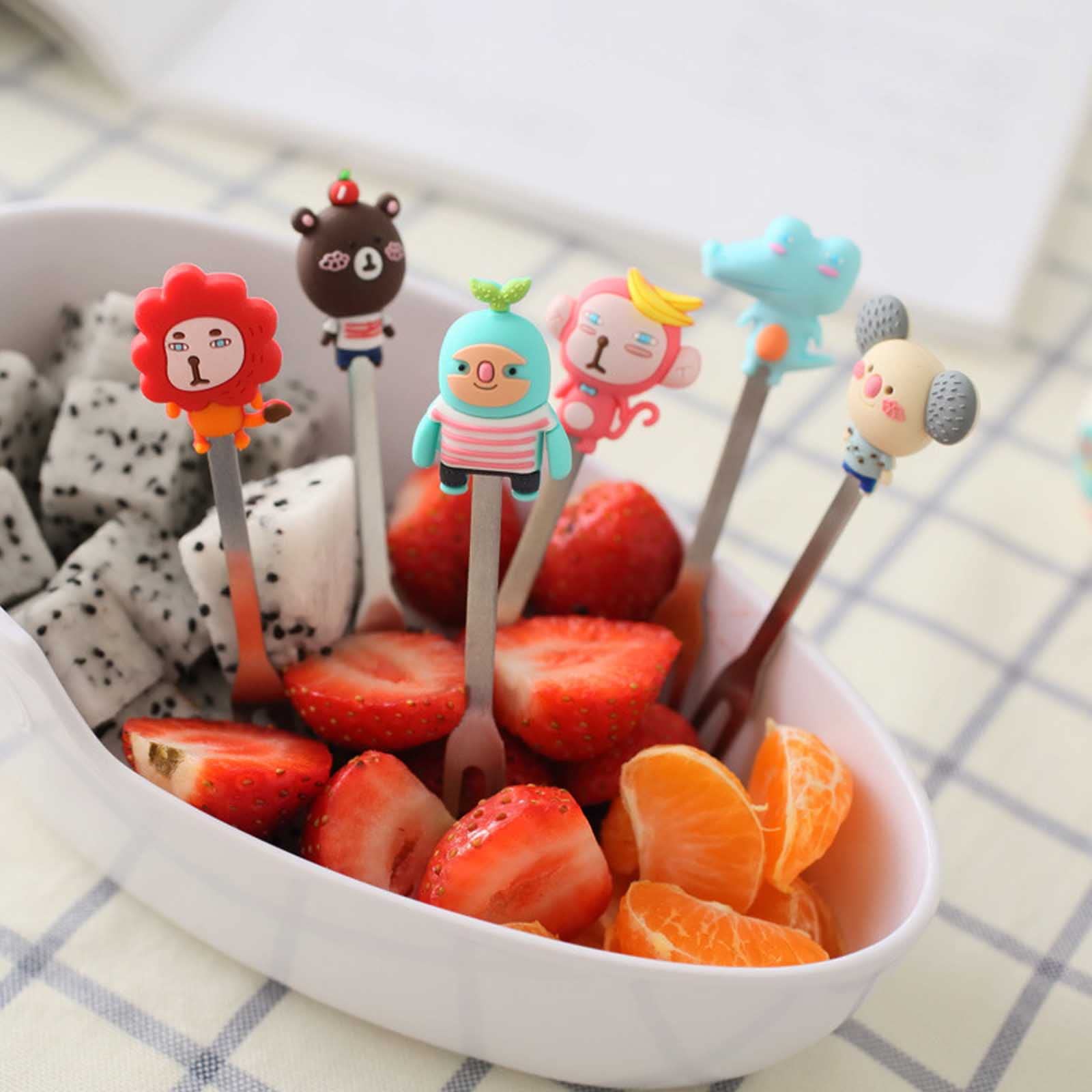 Henwafx Fruit Fork, Cute Set Of 6 Fruit Forks With Holder Stainless Steel Food Pick Forks For Kids Home (Cartoon+ Fairy Princess
