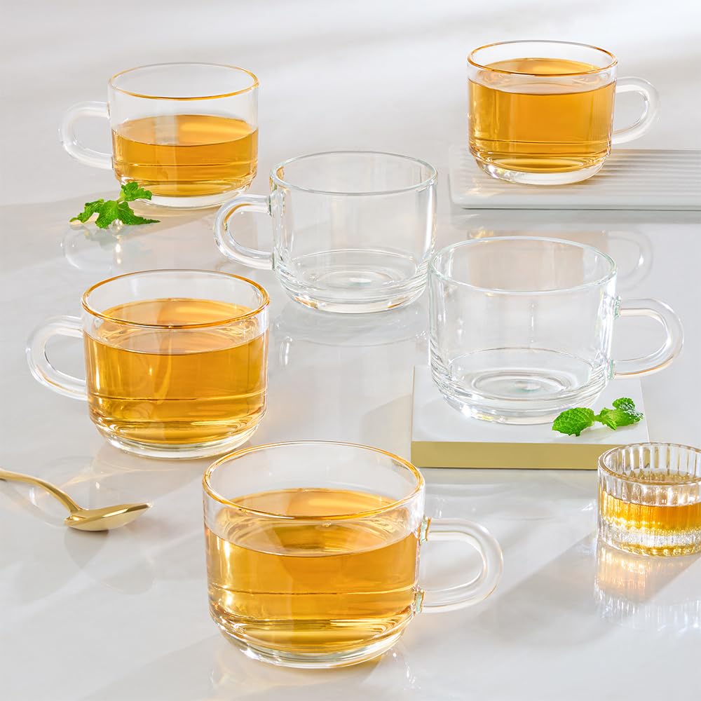 Borosil 6Pc Mug Set | Made In India Borosilicate Glass Cup Set For Chai, Green Tea, Coffee, Milk | Microwave Safe, Scratch Resis