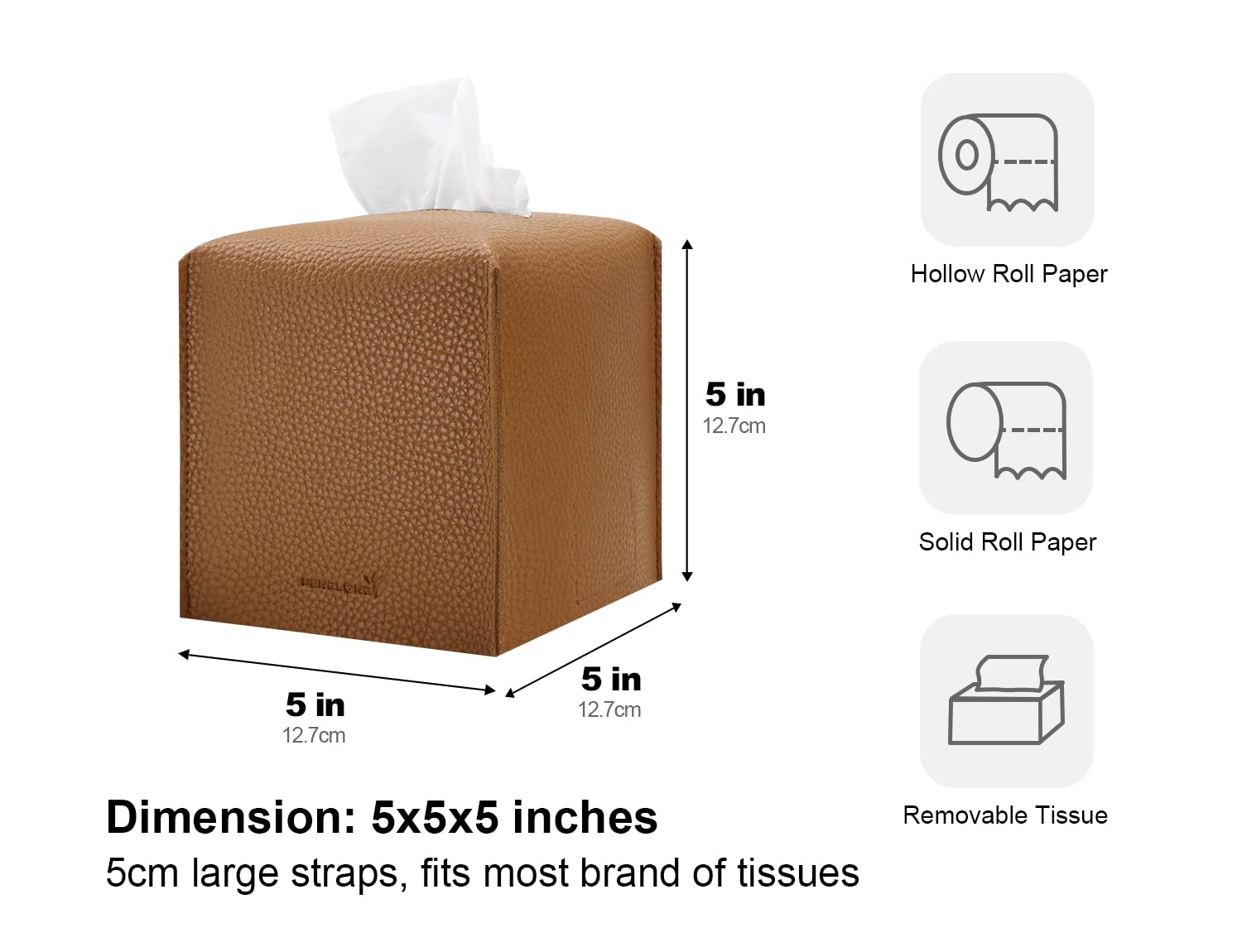 Penglong Tissue Box Cover 5X5X5'' Pu Leather Tissue Holder Square Tissue Cube Box Organizer For Bathroom Vanity Countertop, Car,